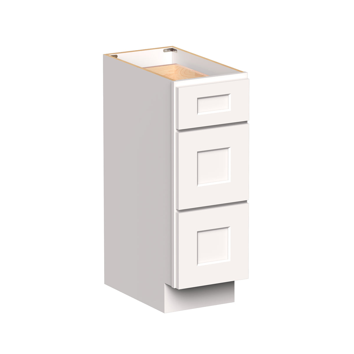 White Shaker RTA 12"-24"W x 21"D x 34.5"H Vanity Drawer Base Cabinet with 3 Drawers