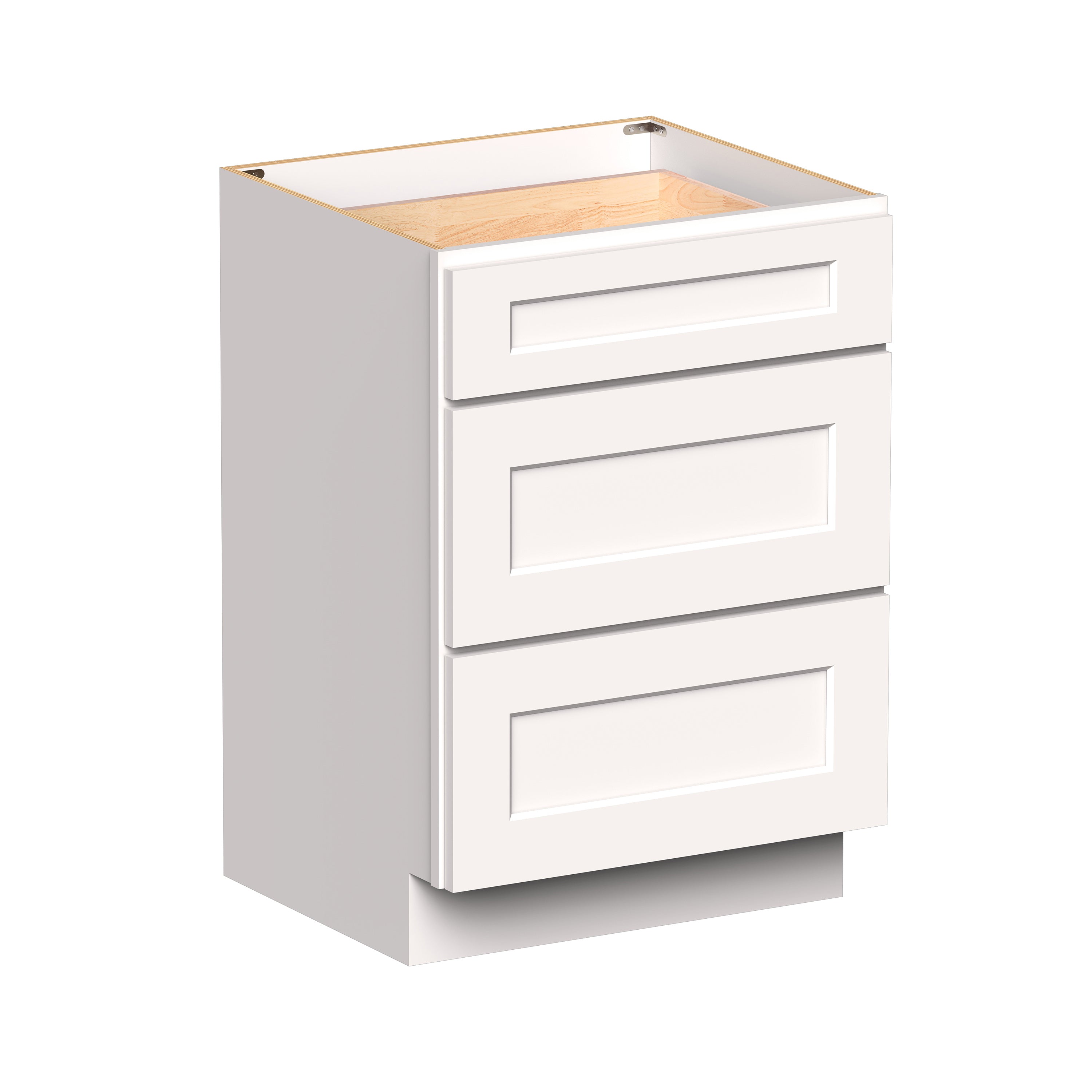White Shaker RTA 12"-24"W x 21"D x 34.5"H Vanity Drawer Base Cabinet with 3 Drawers
