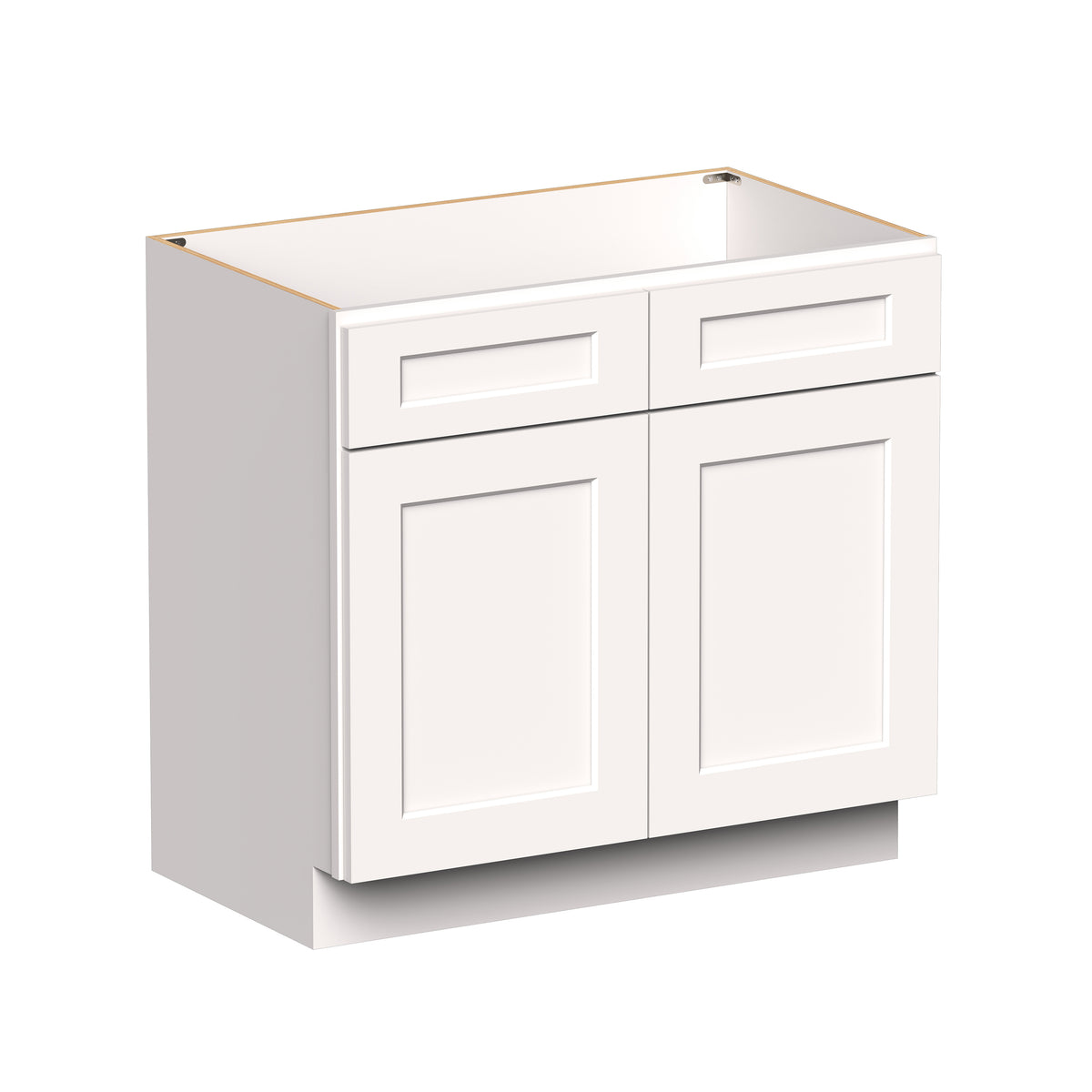 White Shaker RTA 36"W x 21"D x 34.5"H Vanity Base Cabinet with 2 Doors and 1 False Drawer