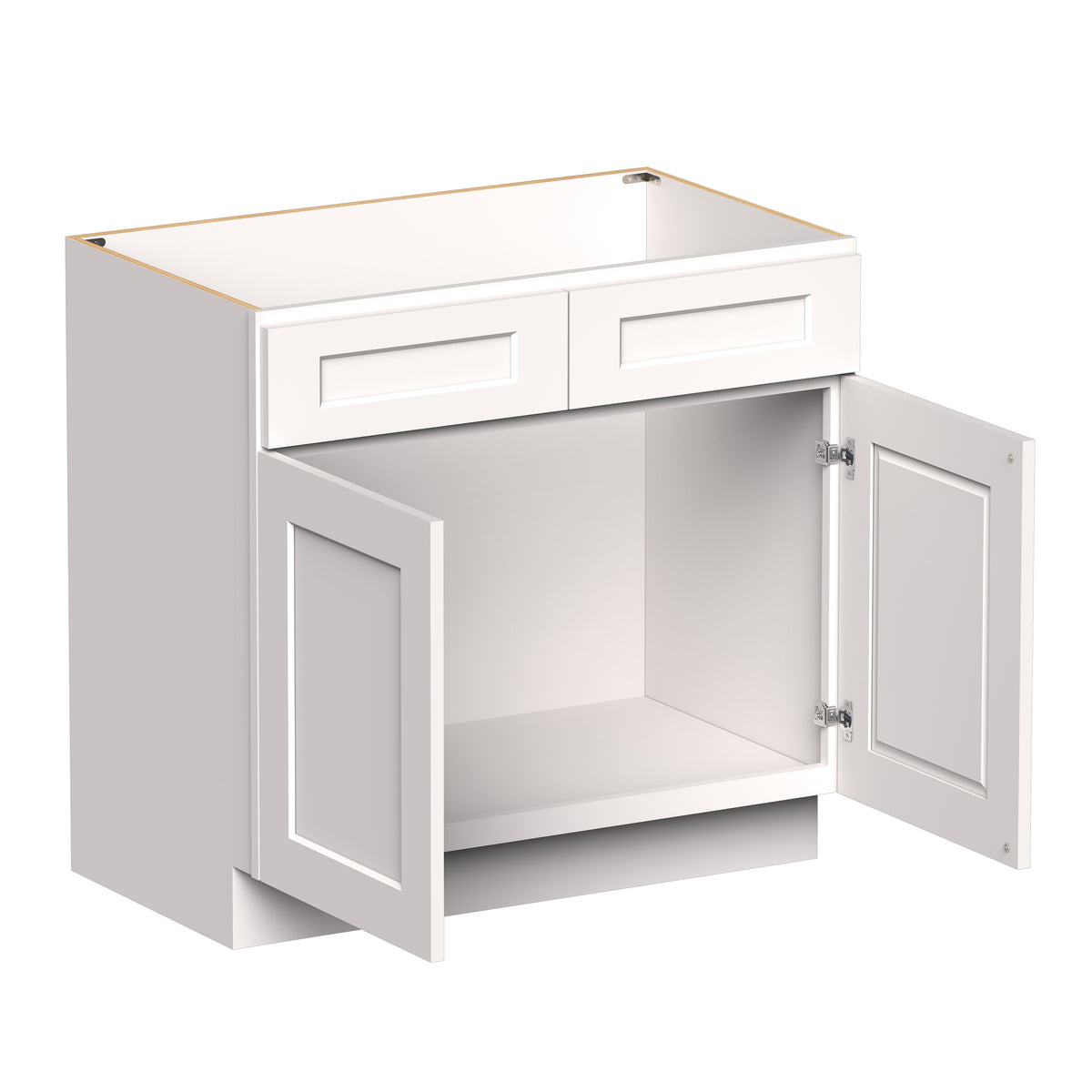 White Shaker RTA 36"W x 21"D x 34.5"H Vanity Base Cabinet with 2 Doors and 1 False Drawer