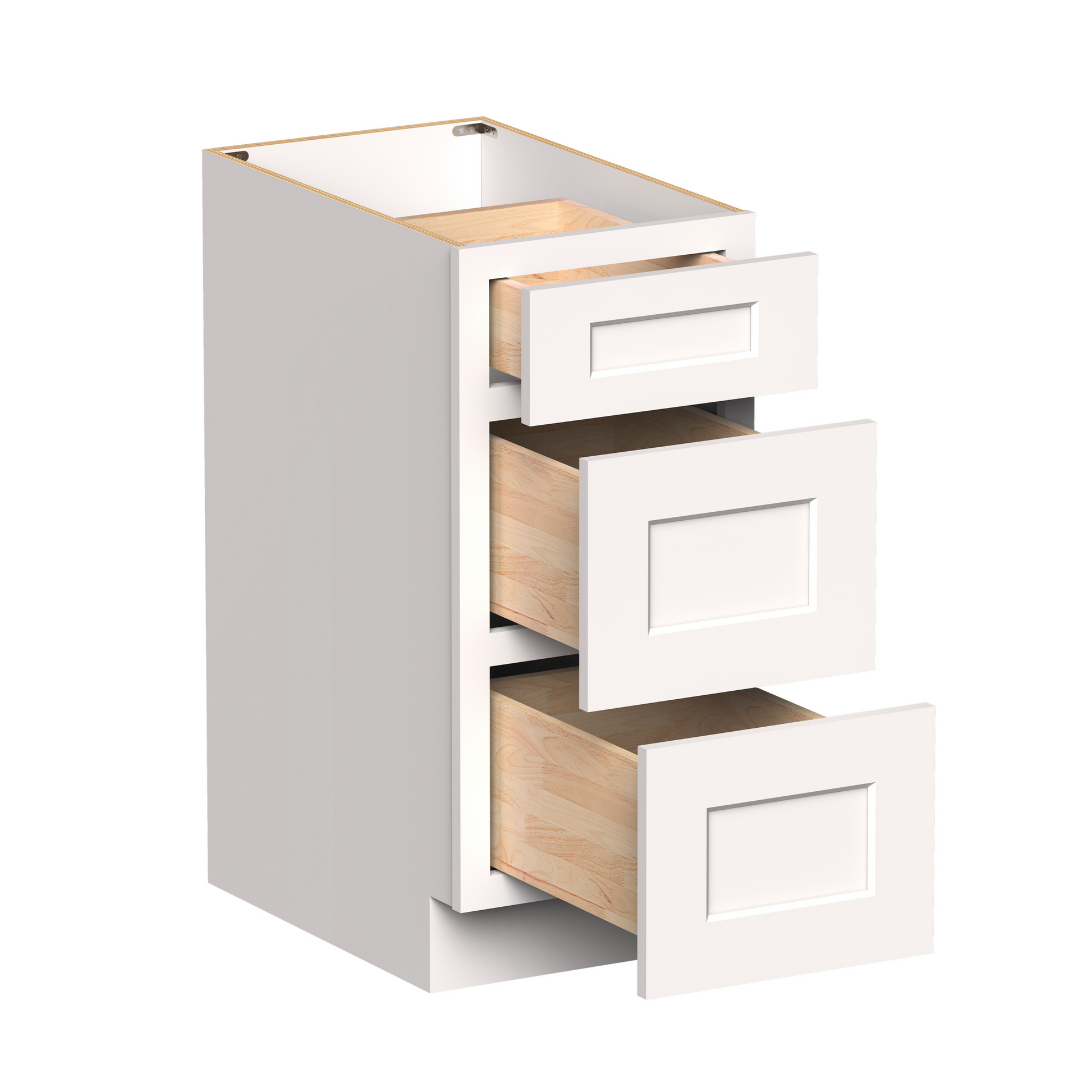 White RTA 15"W x 24"D x 34.5"H Drawer Base Cabinets with 3 Drawers