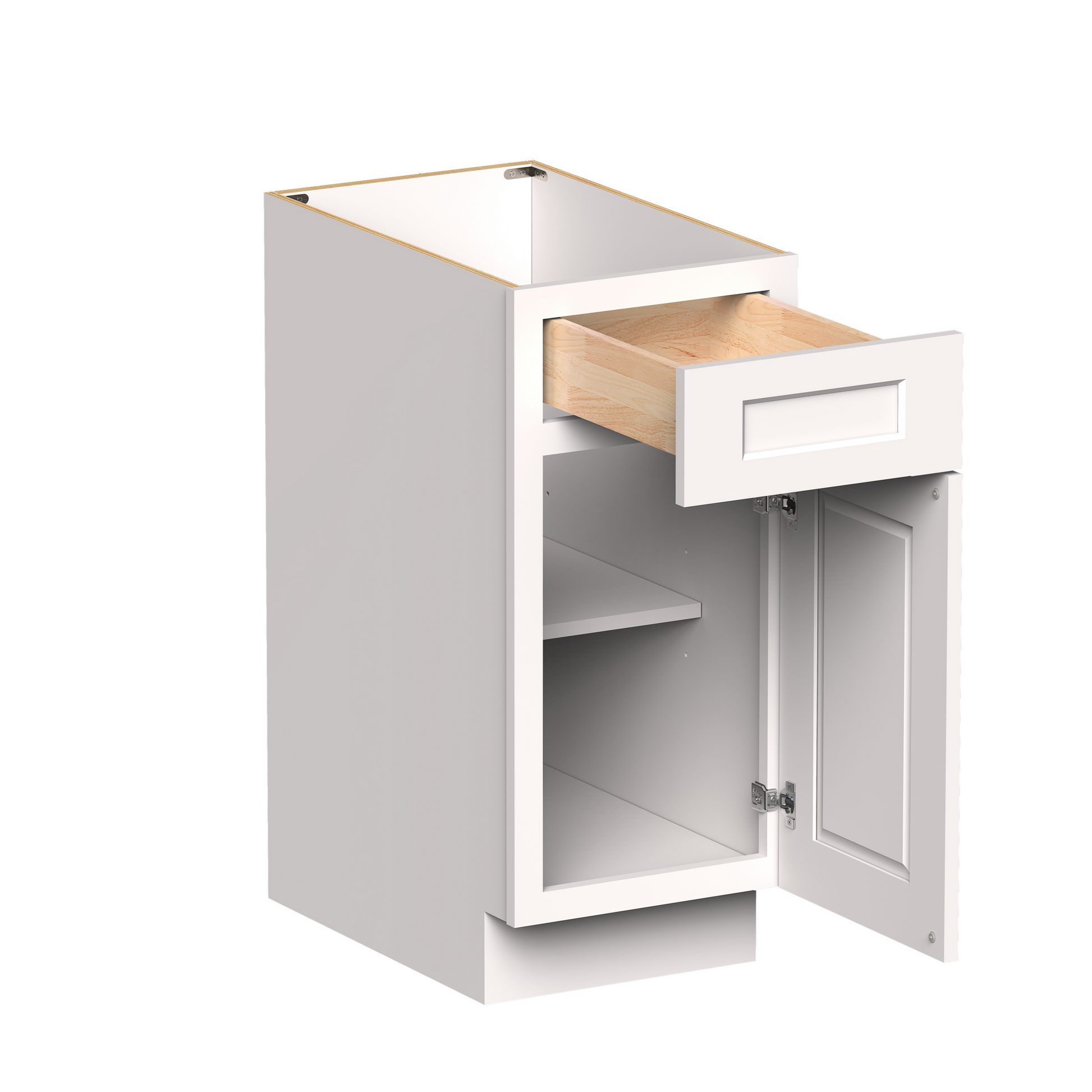 White RTA 15"W x 24"D x 34.5"H Standard Base Cabinet with 1 Drawer and 1 Door