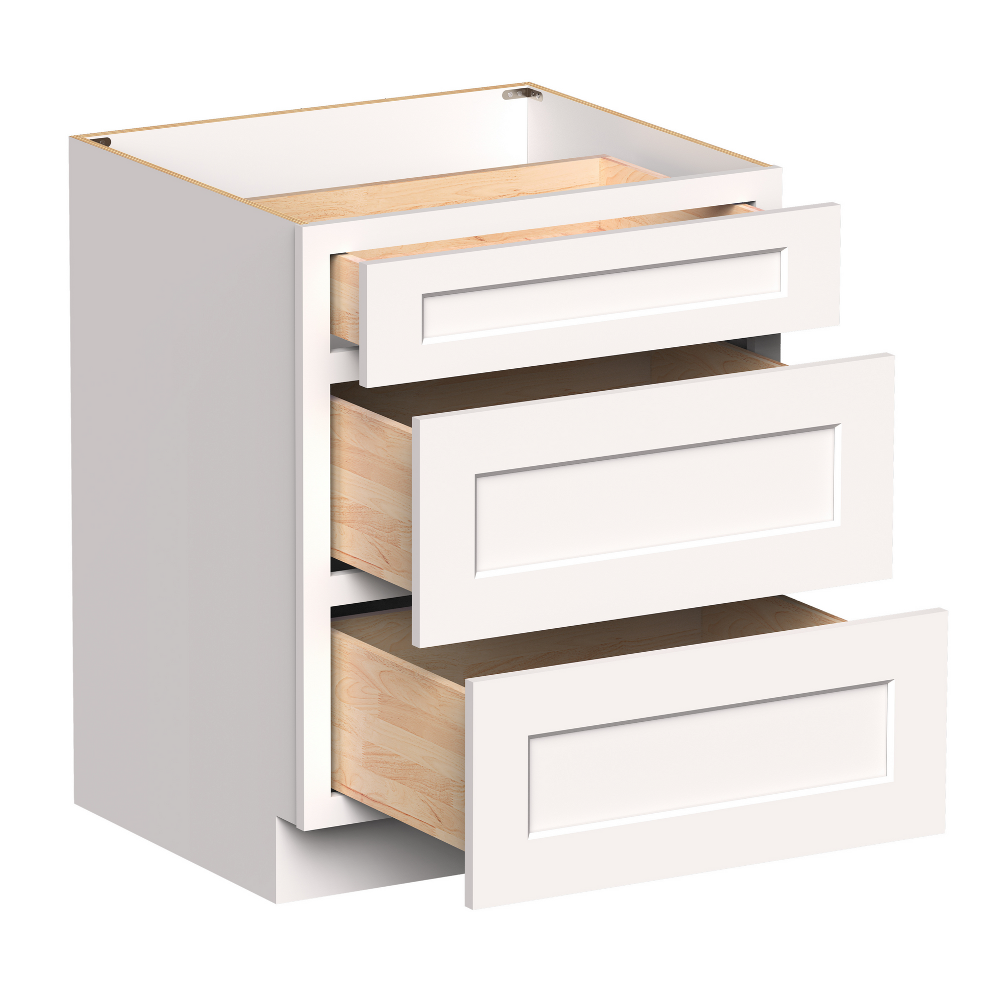 White RTA 27"W x 24"D x 34.5"H Drawer Base Cabinets with 3 Drawers