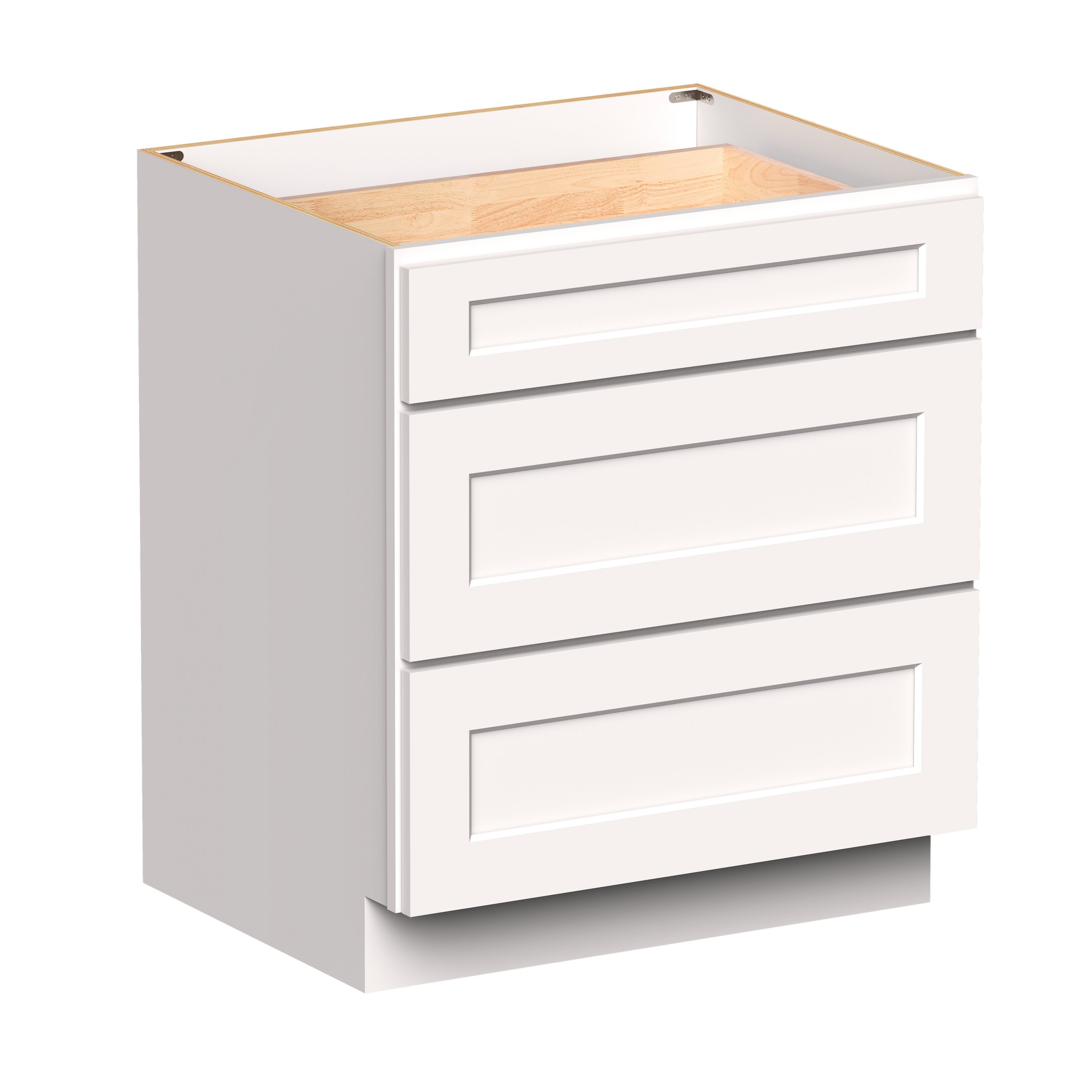White RTA 30"W x 24"D x 34.5"H Drawer Base Cabinets with 3 Drawers