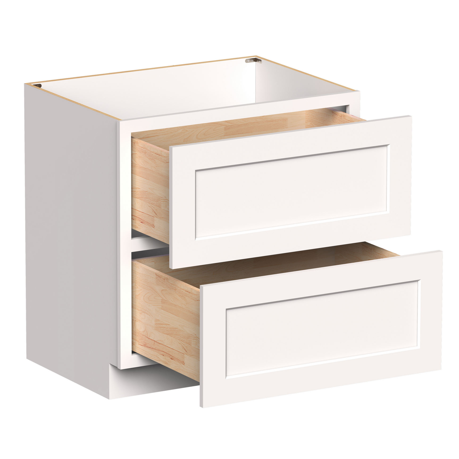 White RTA 33"W x 24"D x 34.5"H Drawer Base Cabinets with 2 Drawers