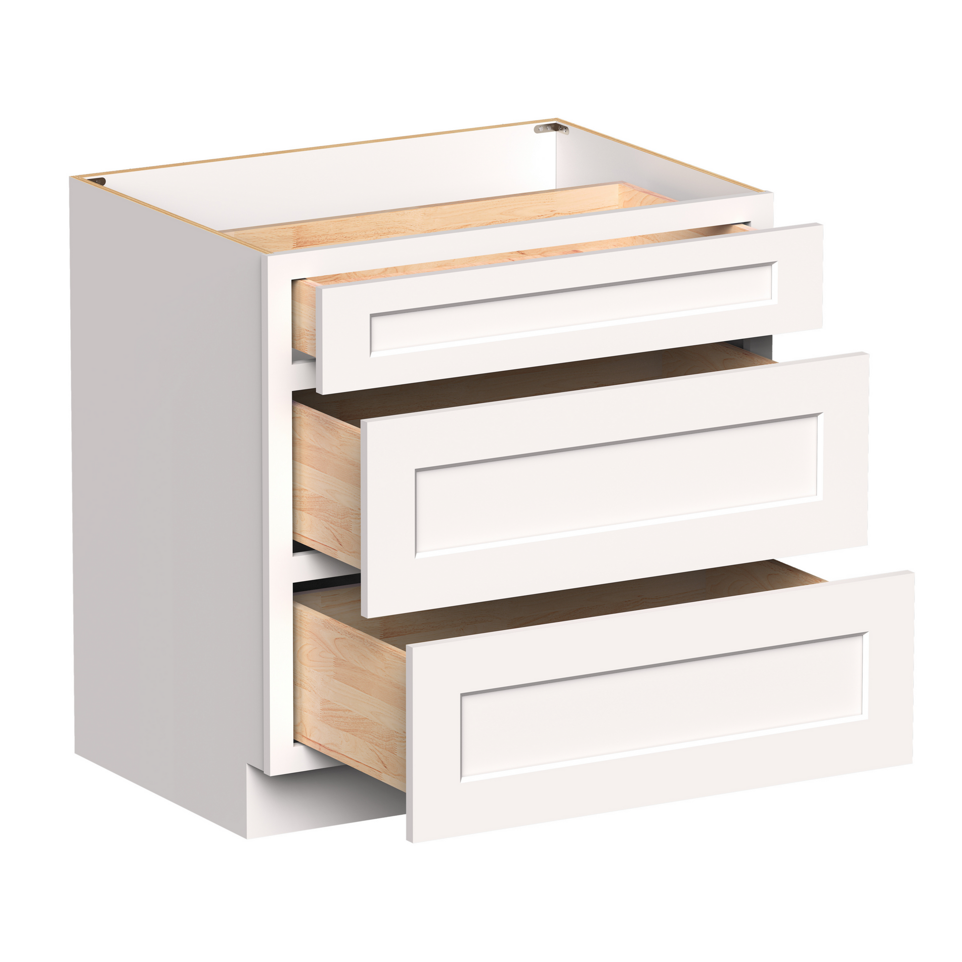 White RTA 33"W x 24"D x 34.5"H Drawer Base Cabinets with 3 Drawers