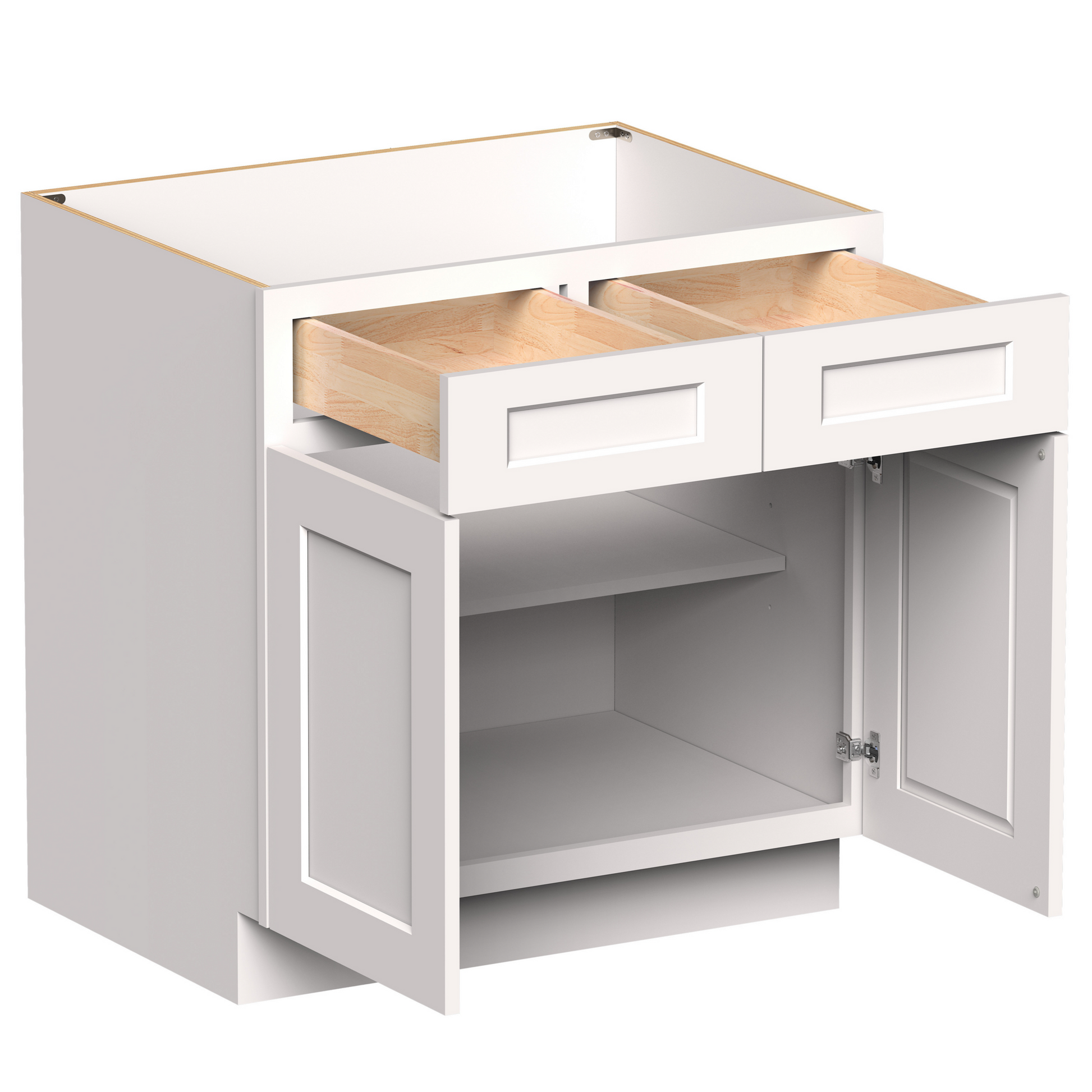 White RTA 33"W x 24"D x 34.5"H Standard Base Cabinet with 2 Drawers and 2 Doors