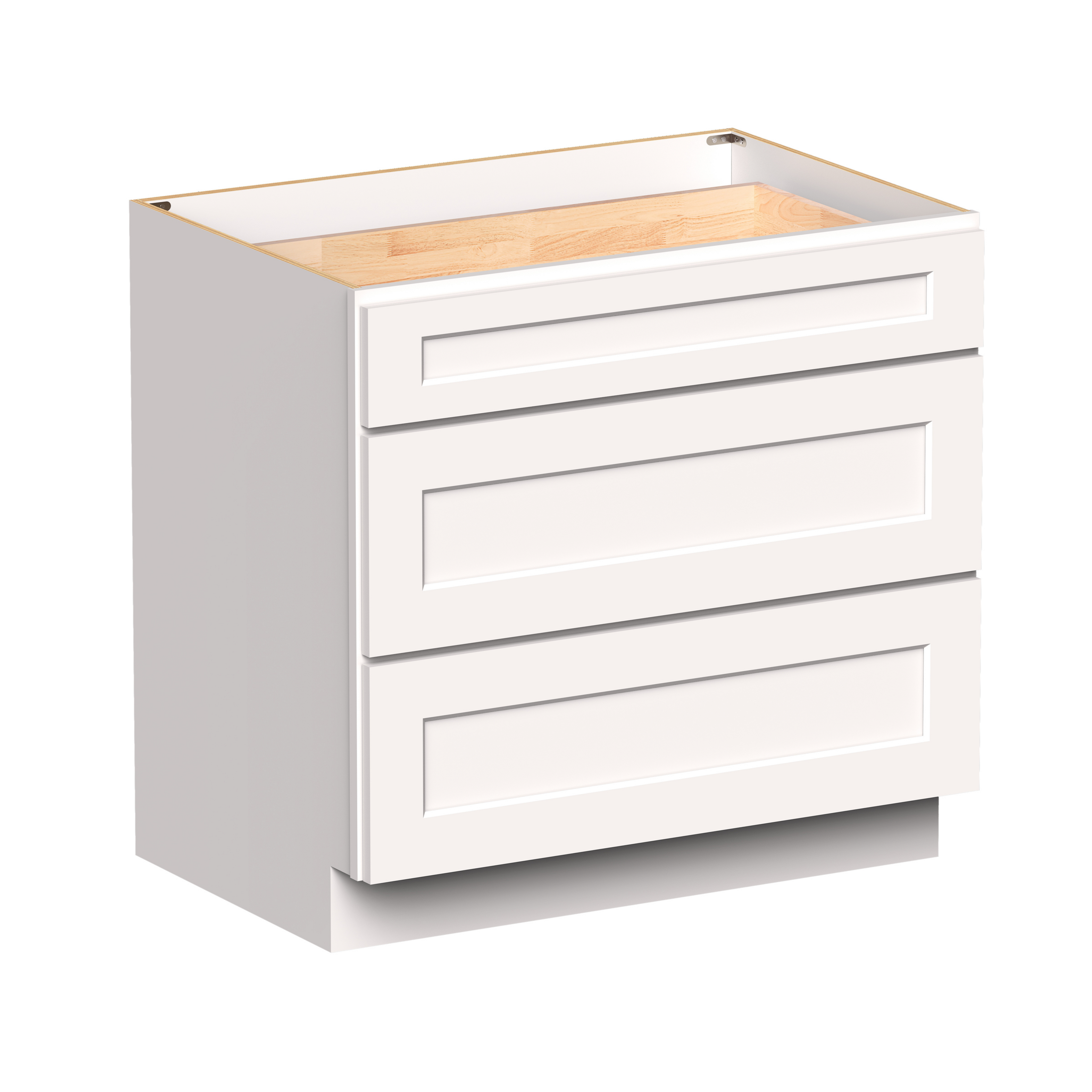 White RTA 36"W x 24"D x 34.5"H Drawer Base Cabinets with 3 Drawers