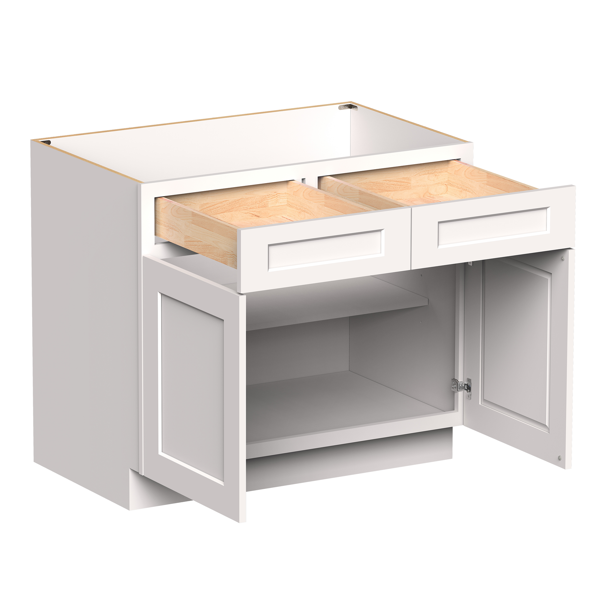 White RTA 39"W x 24"D x 34.5"H Standard Base Cabinet with 2 Drawers and 2 Doors