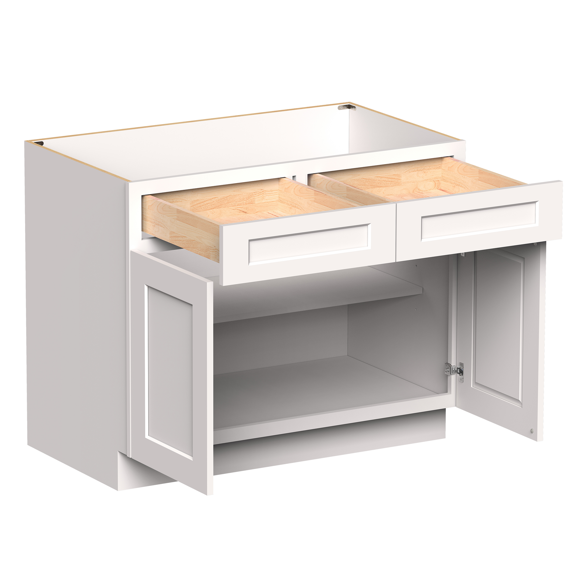 White RTA 42"W x 24"D x 34.5"H Standard Base Cabinet with 2 Drawers and 2 Doors