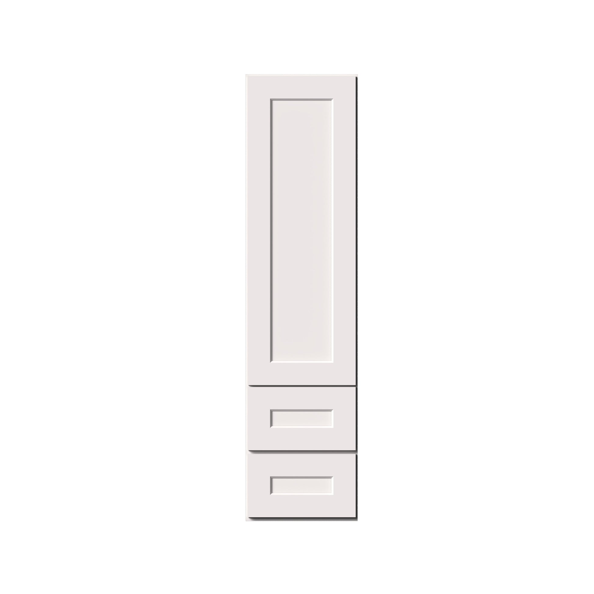 White Shaker RTA 15"W x 12"D x 60"H Counter Linen Cabinets with 1 Door, 2 Drawers and 4 Shelves