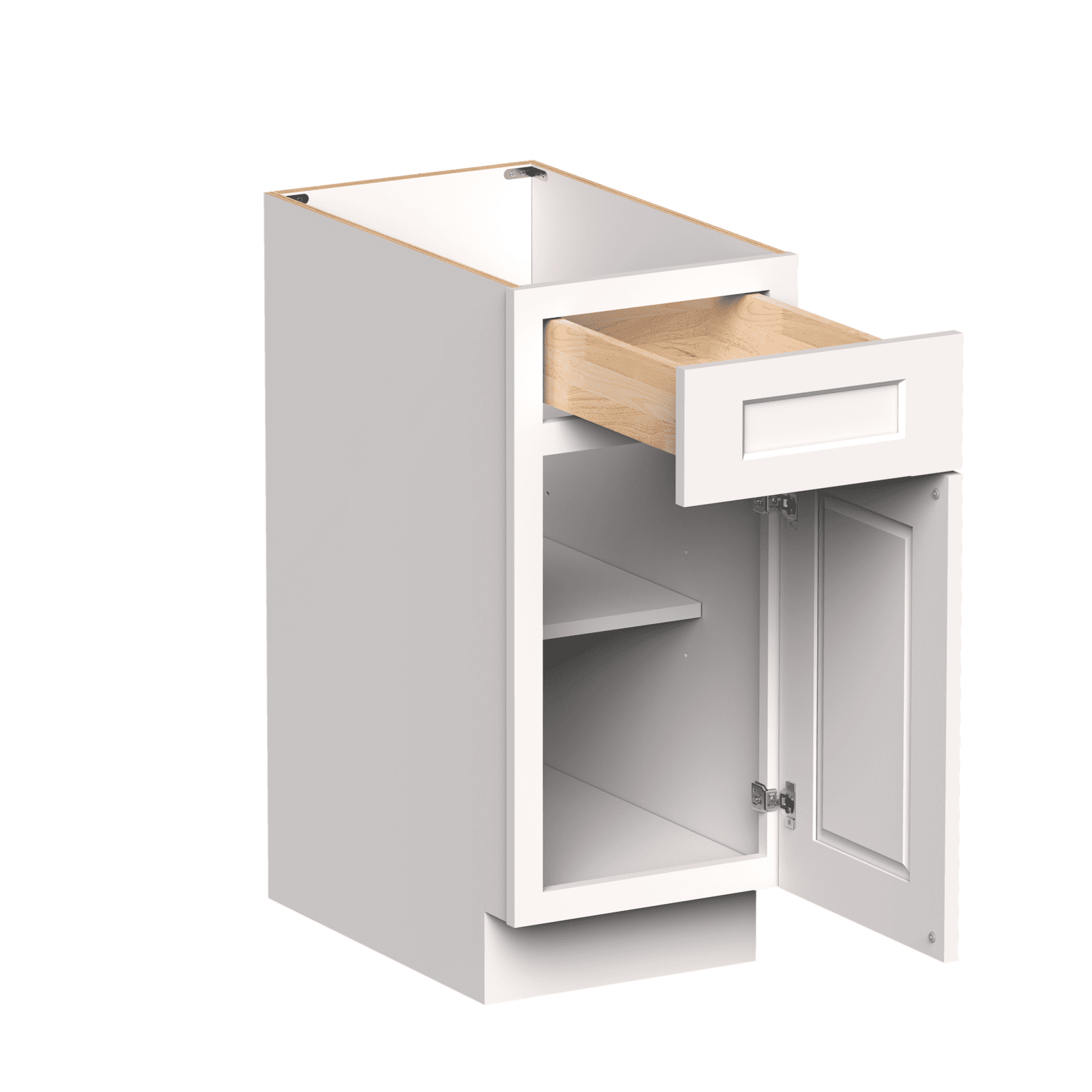 White Shaker RTA 15"W x 24"D x 34.5"H Base Cabinet with 1 Drawer and 1 Door