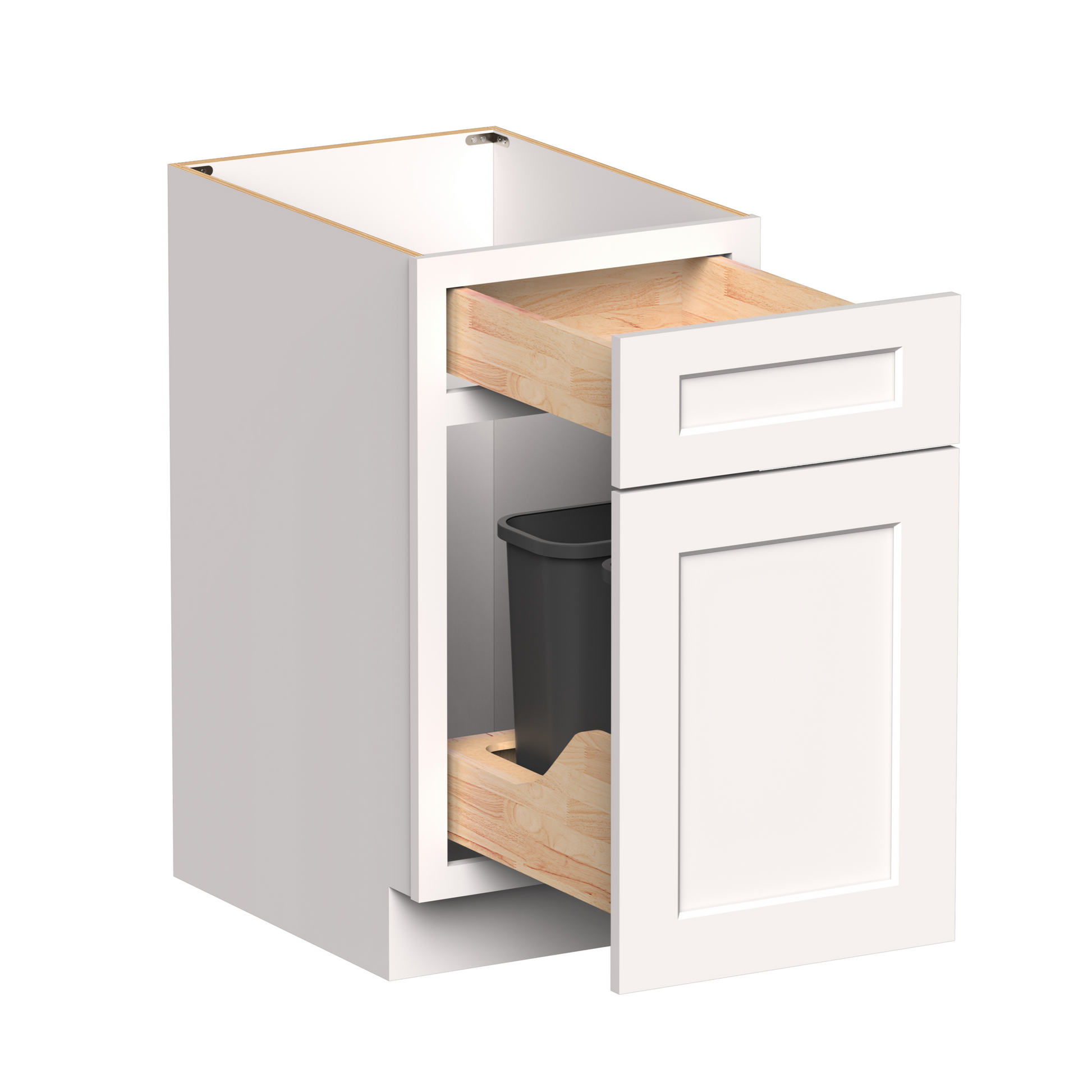 White Shaker RTA 18"W x 24"D x 34.5"H Waste Basket Base Cabinet with 2 Drawers