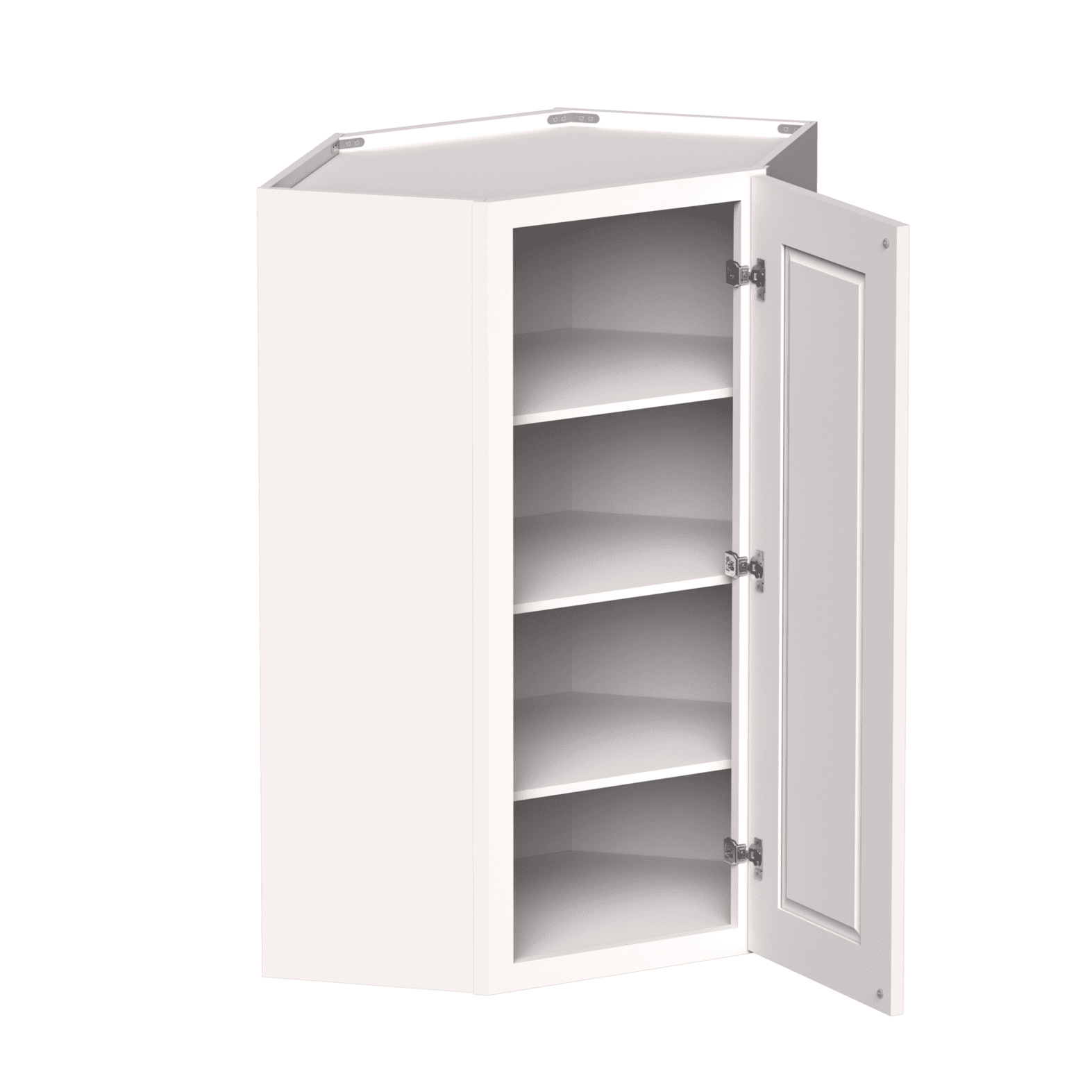 White Shaker RTA  24"W x 12"D x 42"H Wall Diagonal Corner Cabinet with 1 Door and 3 Shelves