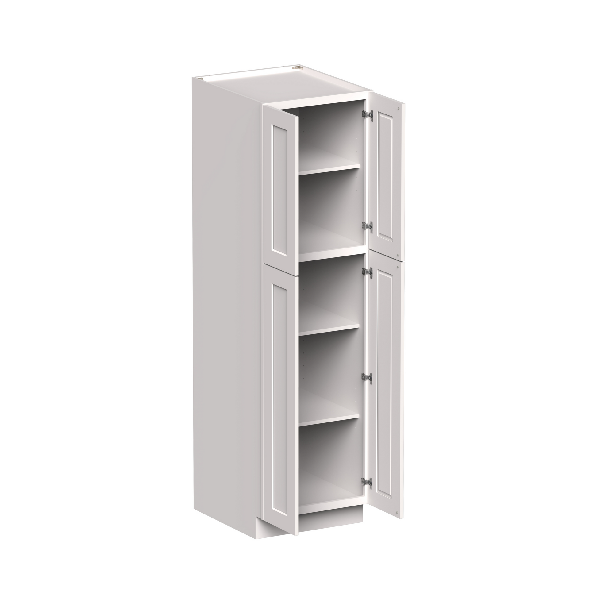 White Shaker RTA 24"W x 27"D x 84"H Pantry Cabinet with 4 Doors and 4 Shelves