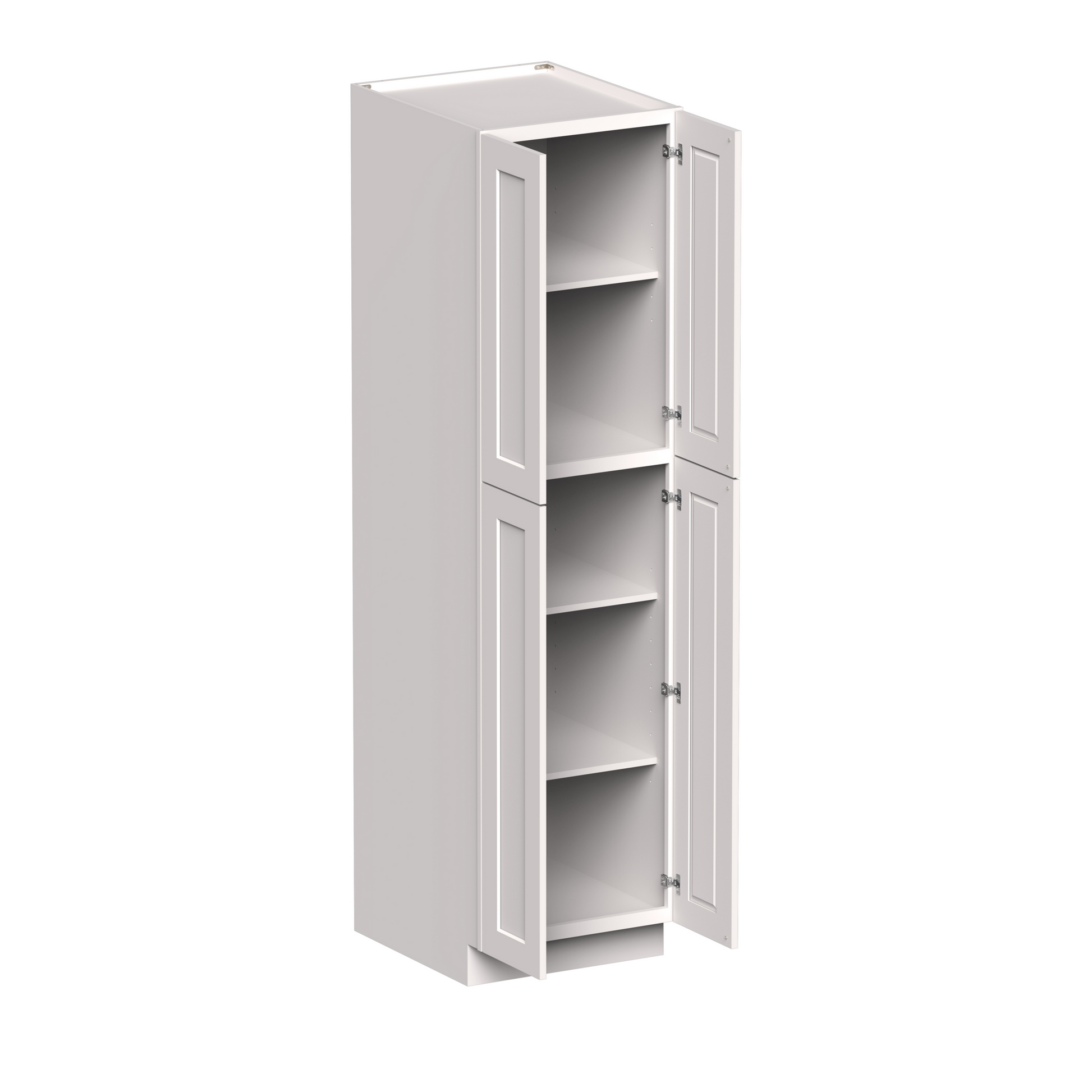White Shaker RTA 24"W x 27"D x 90"H Pantry Cabinet with 4 Doors and 4 Shelves