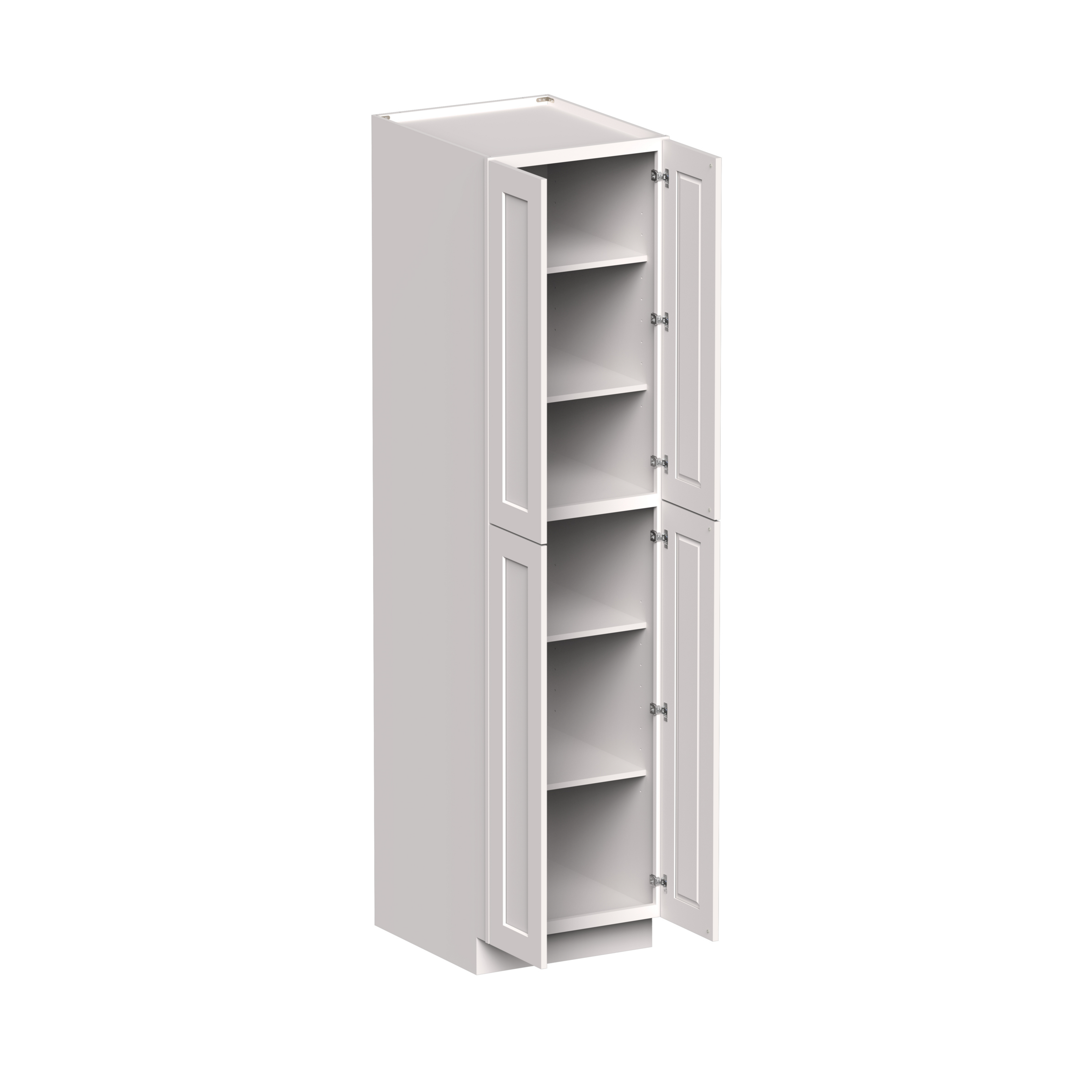 White Shaker RTA 24"W x 27"D x 96"H Pantry Cabinet with 4 Doors and 5 Shelves