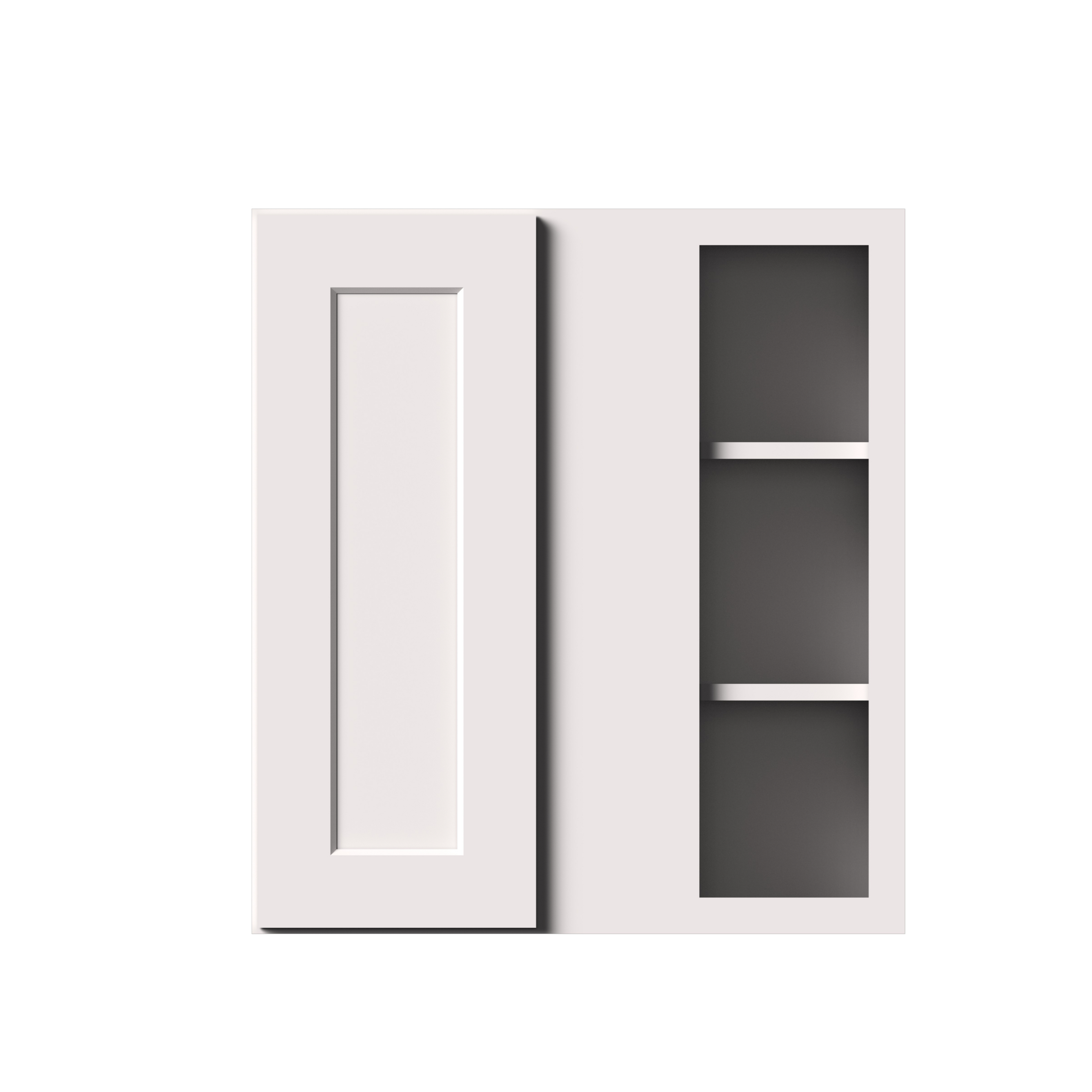 White Shaker RTA 27"W x 12"D x 30"/36"H Standard Corner Wall Cabinets with 1 Door and 2 Shelves