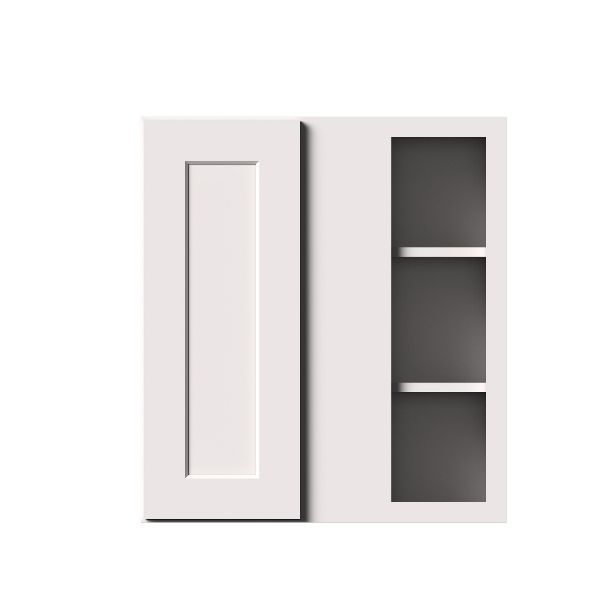 White Shaker RTA 27"W x 12"D x 30"/36"H Standard Corner Wall Cabinets with 1 Door and 2 Shelves
