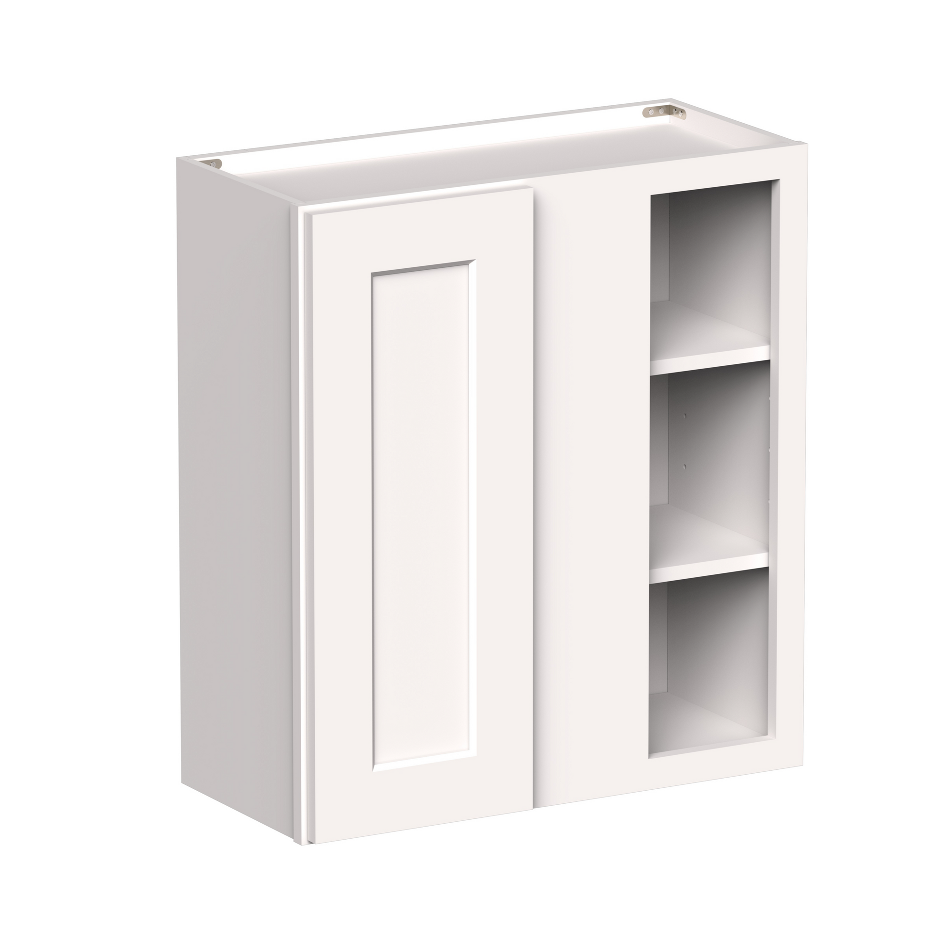 White Shaker RTA 27"W x 12"D x 30"/36"H Standard Corner Wall Cabinets with 1 Door and 2 Shelves