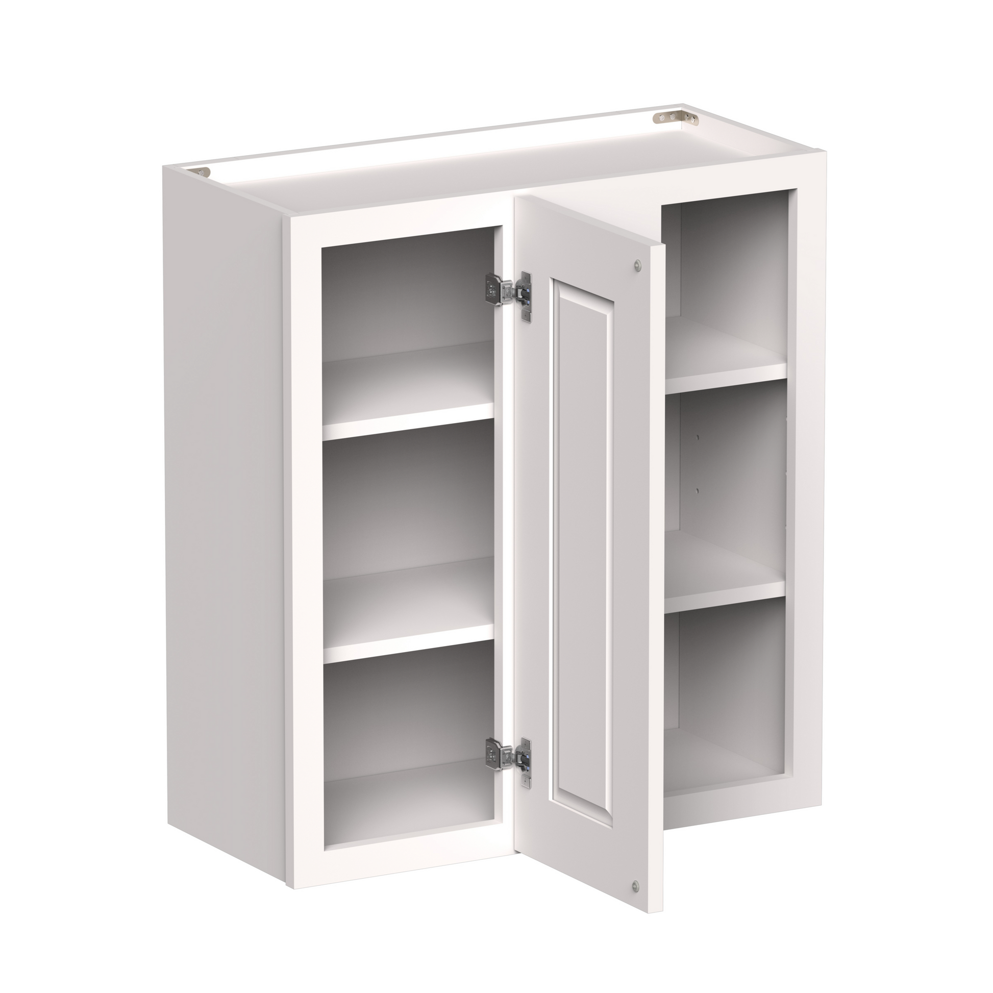 White Shaker RTA 27"W x 12"D x 30"/36"H Standard Corner Wall Cabinets with 1 Door and 2 Shelves