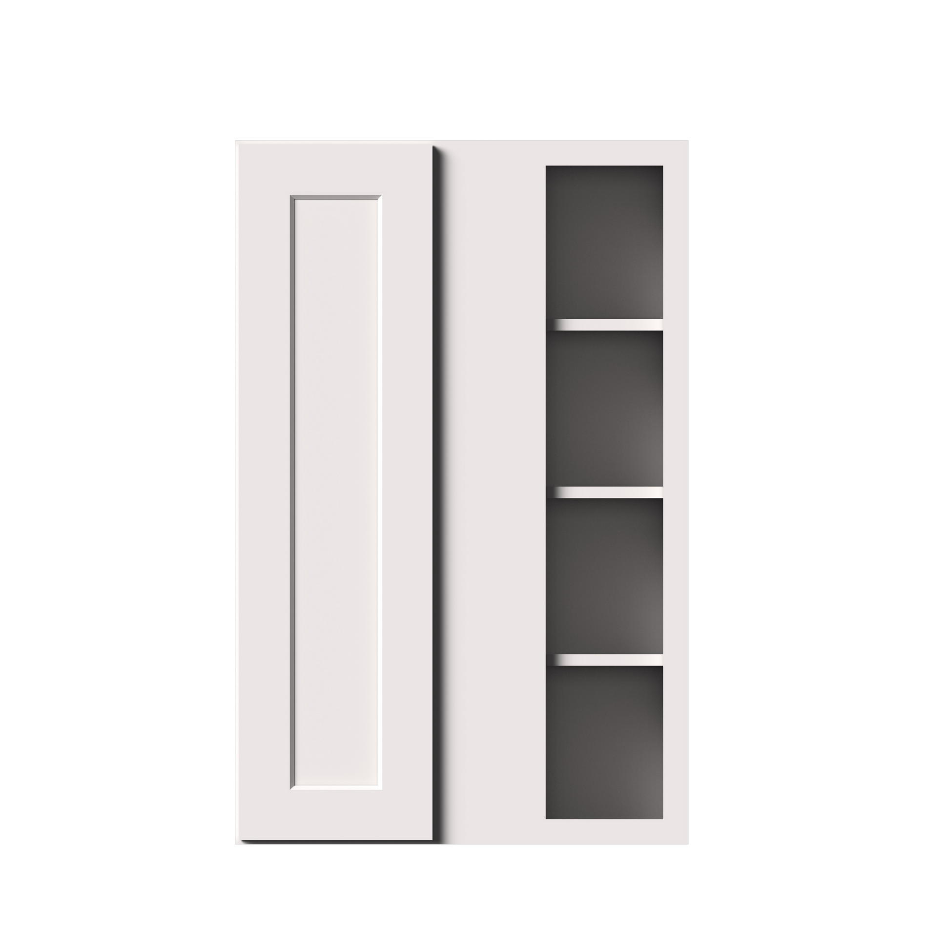White Shaker RTA 27"W x 12"D x 42"H Standard Corner Wall Cabinets with 1 Door and 3 Shelves