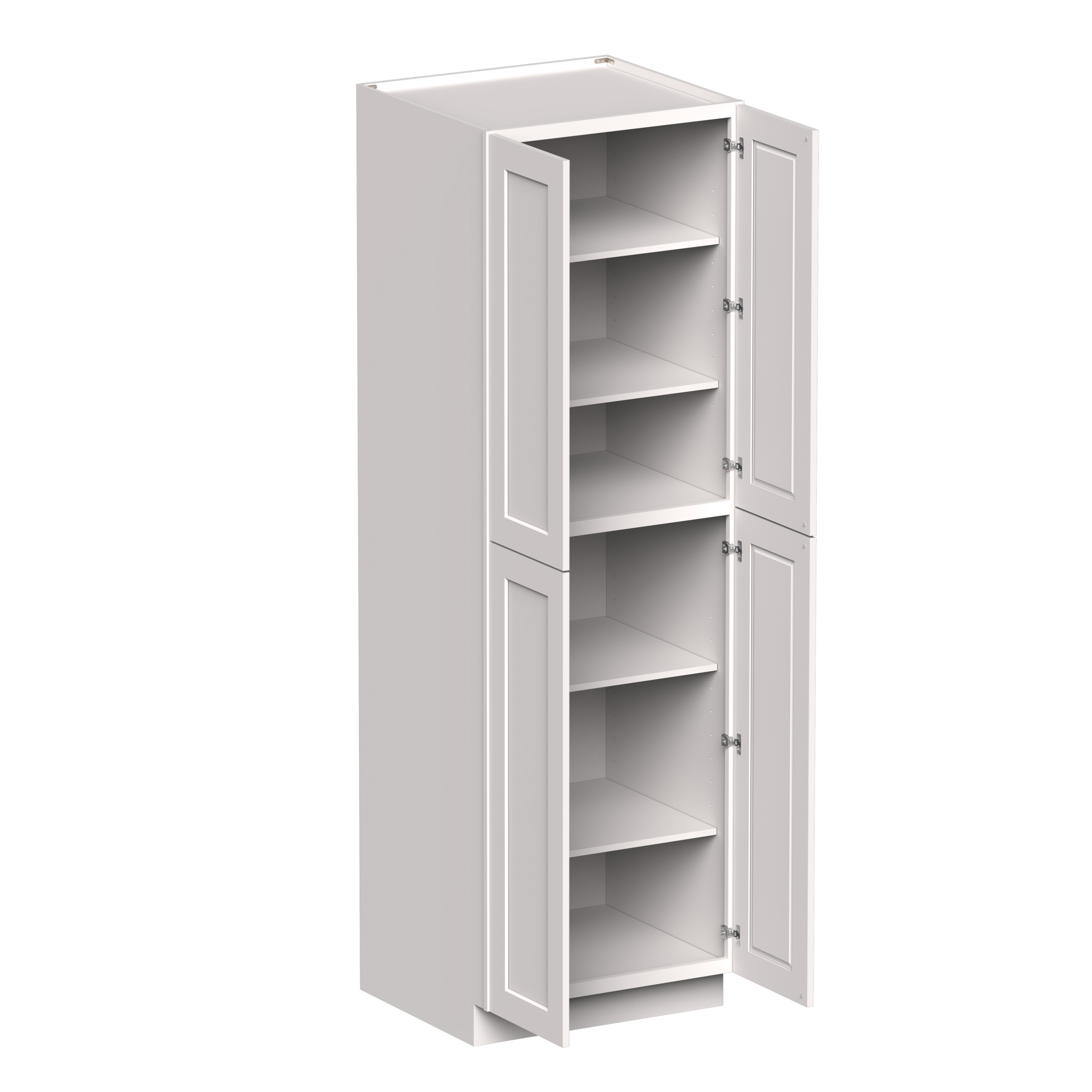 White Shaker RTA 30"W x 27"D x 96"H Pantry Cabinet with 4 Doors and 5 Shelves