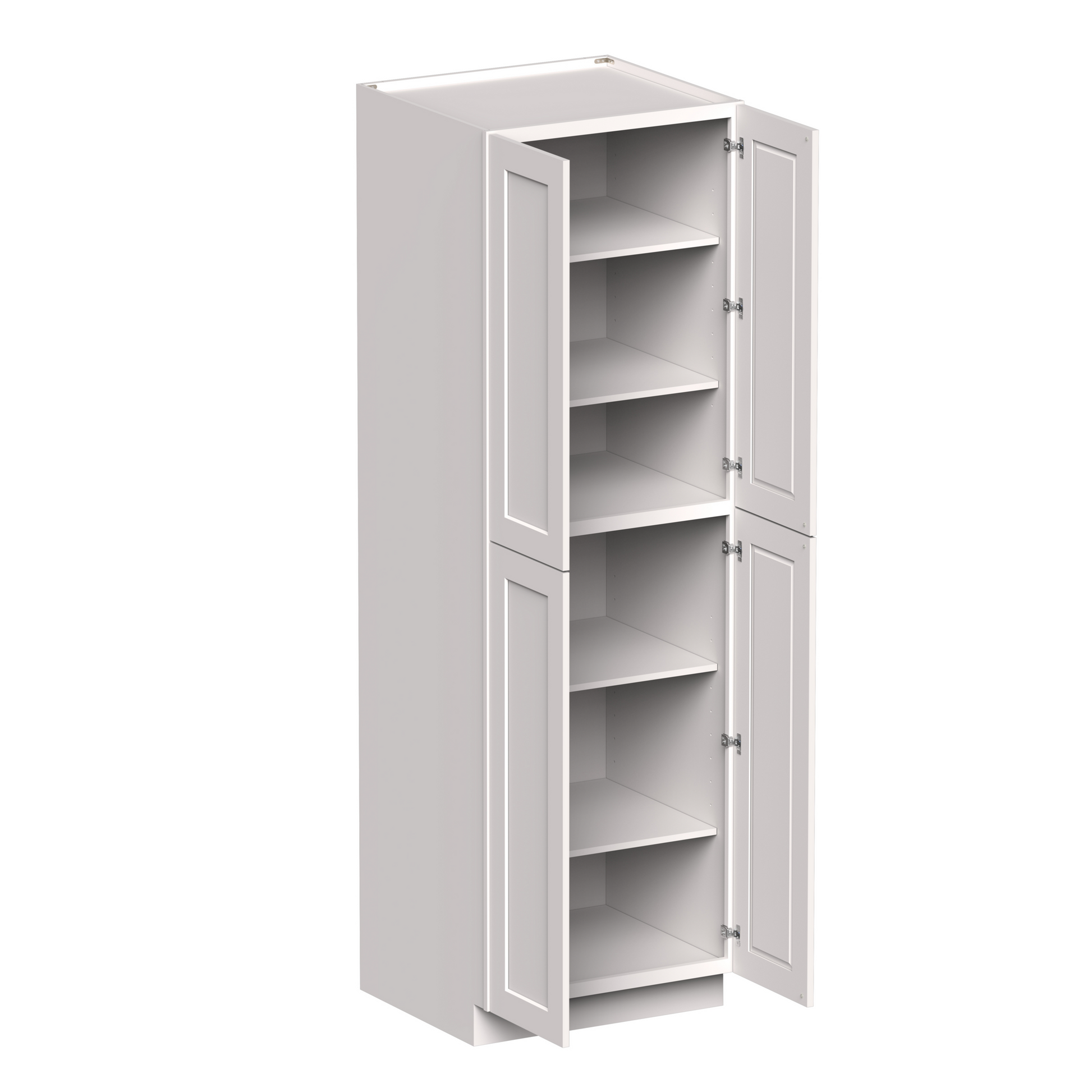 White Shaker RTA 30"W x 27"D x 96"H Pantry Cabinet with 4 Doors and 5 Shelves