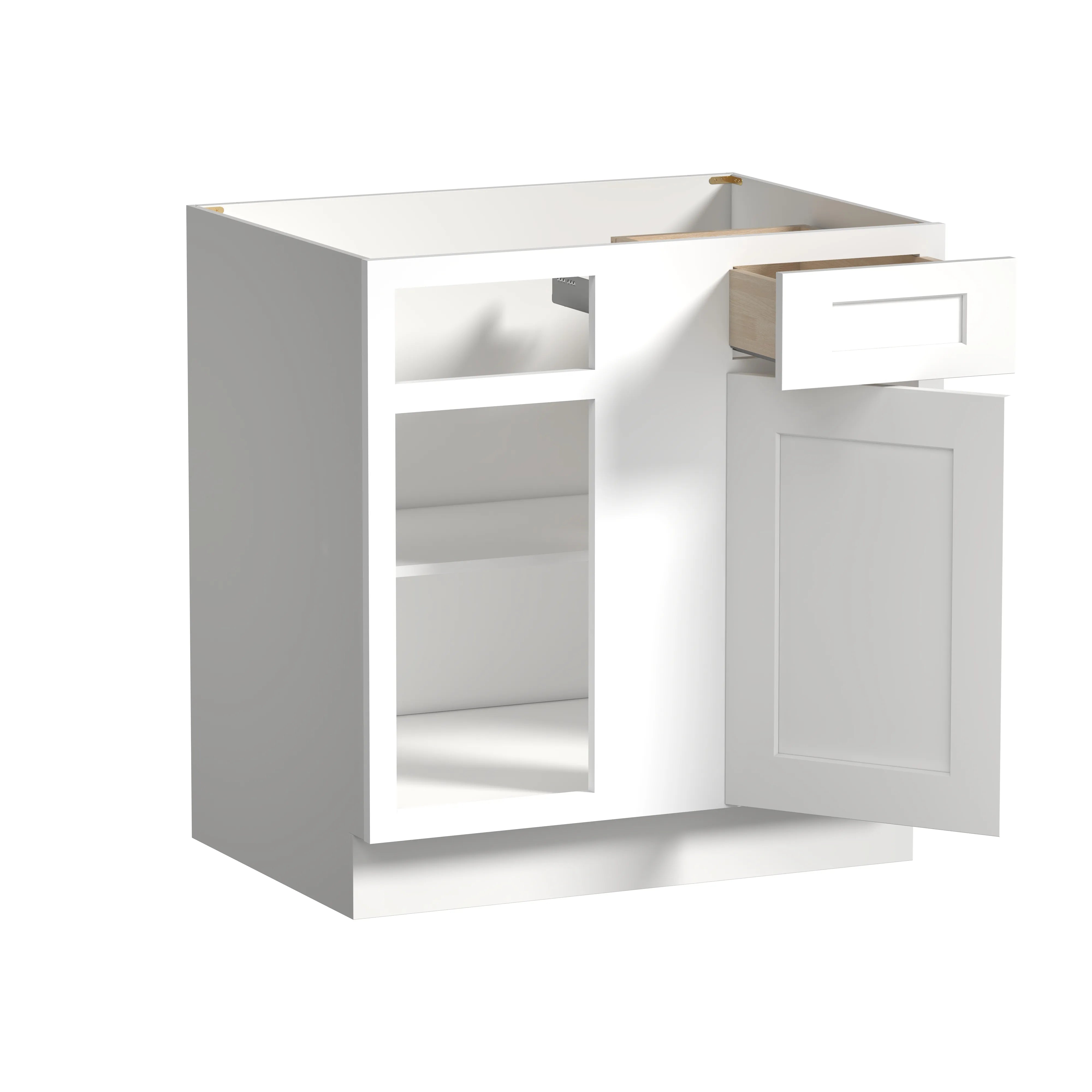 White Shaker RTA 33"W x 24"D x 34.5"H Blind Corner Base Cabinet with 1 Drawer and 1 Door