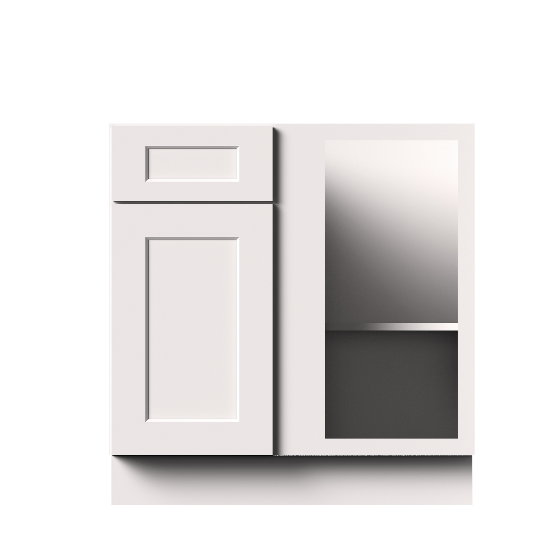 White Shaker RTA 33"W x 24"D x 34.5"H Corner Base Cabinets (Blind Corner Bases) with 1 Door, 1 Drawer and 1 Shelves