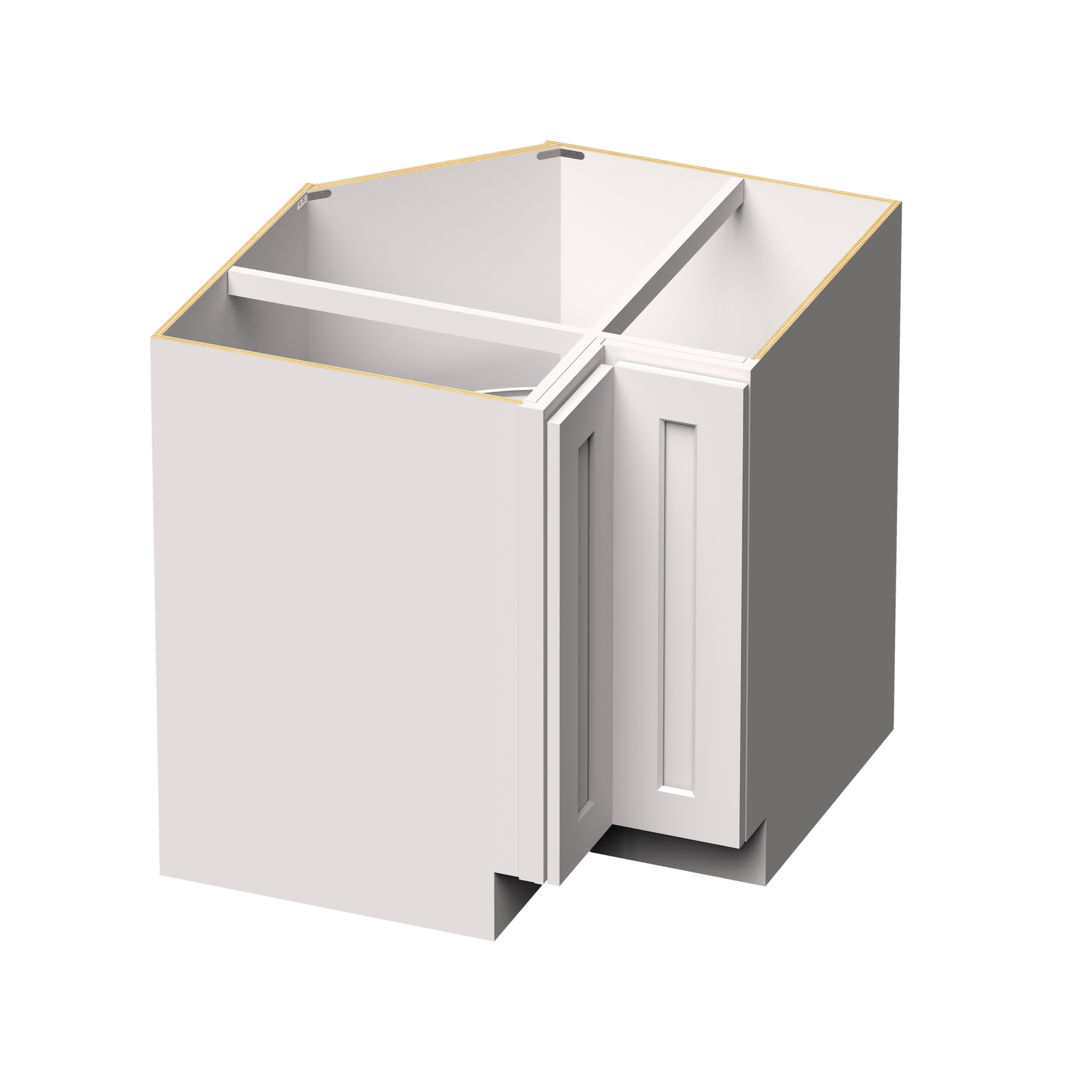 White Shaker RTA 33"W x 24"D x 34.5"H Corner Base Cabinets (Lazy Susan Base) with 1 (Bifold) Door and 2 (Turntables) Shelves