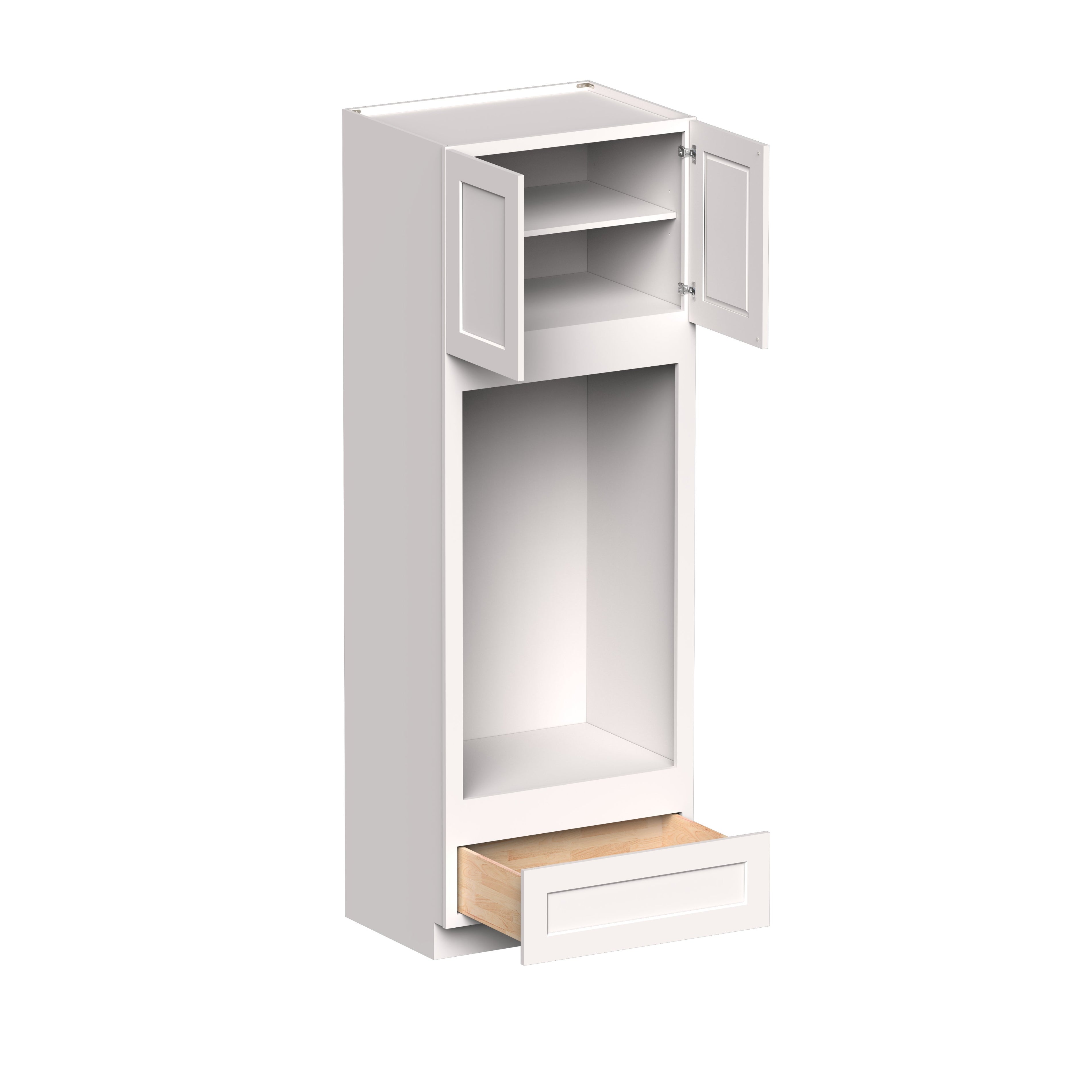 White Shaker RTA 33"W x 27"D x 96"H Double Oven Cabinets With Drawer with 2 Door, 1 Drawers and 3 Shelves