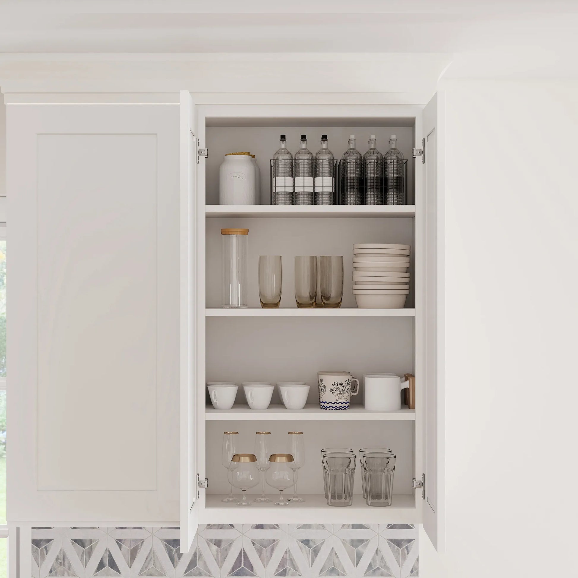 White Shaker RTA W24" X H42" X D12" Standard Wall Cabinet with 2 Doors and 3 Shelves