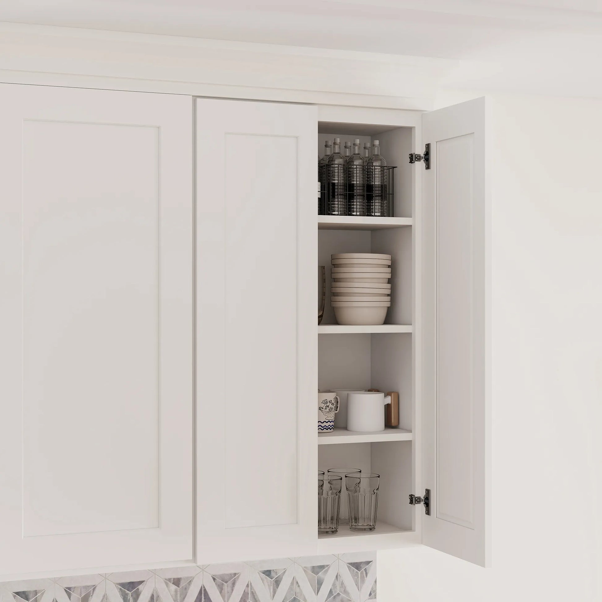 White Shaker RTA W24" X H42" X D12" Standard Wall Cabinet with 2 Doors and 3 Shelves