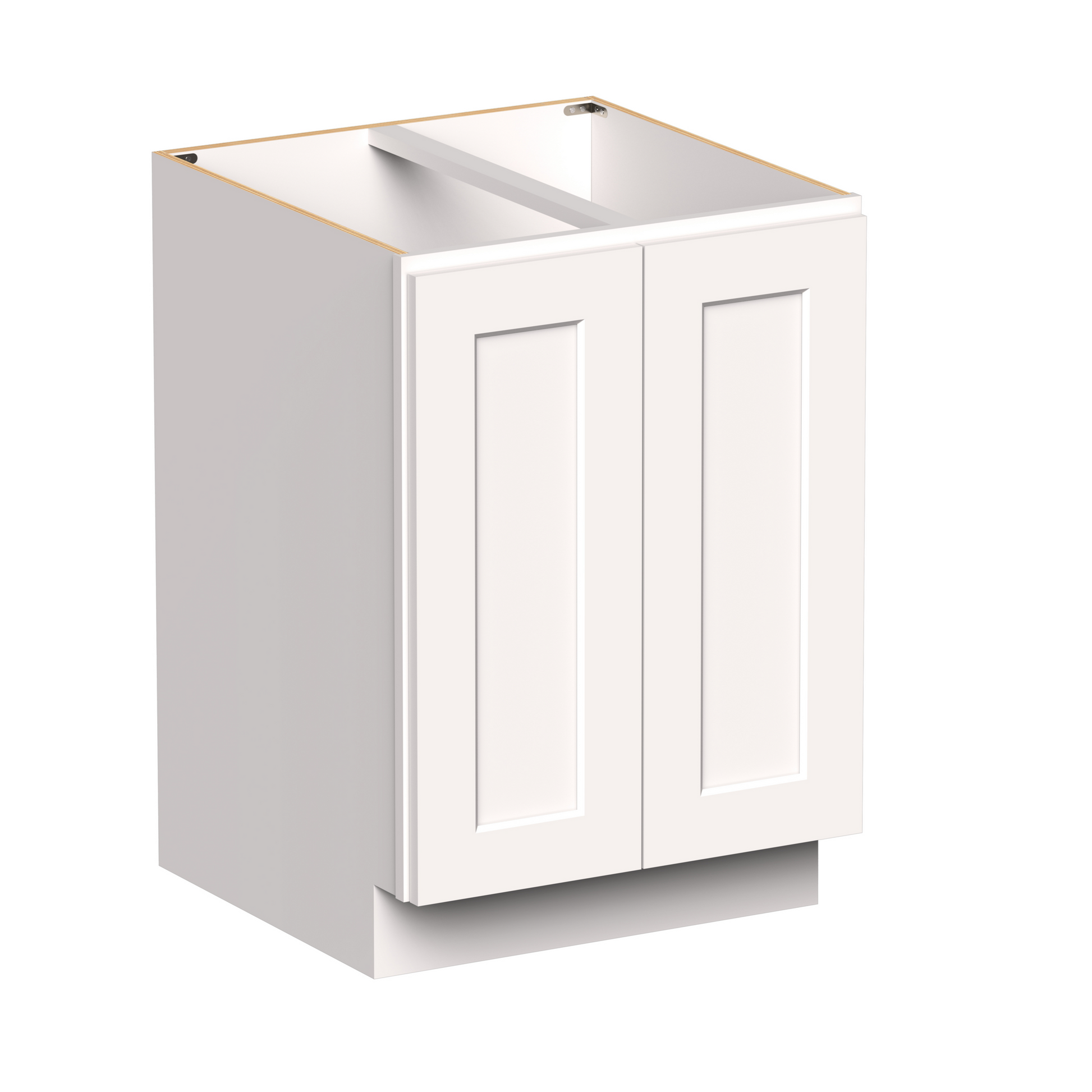 White RTA 24"W x 24"D x 34.5"H Full Height Door Base Cabinet with 2 Doors and 1 Shelves