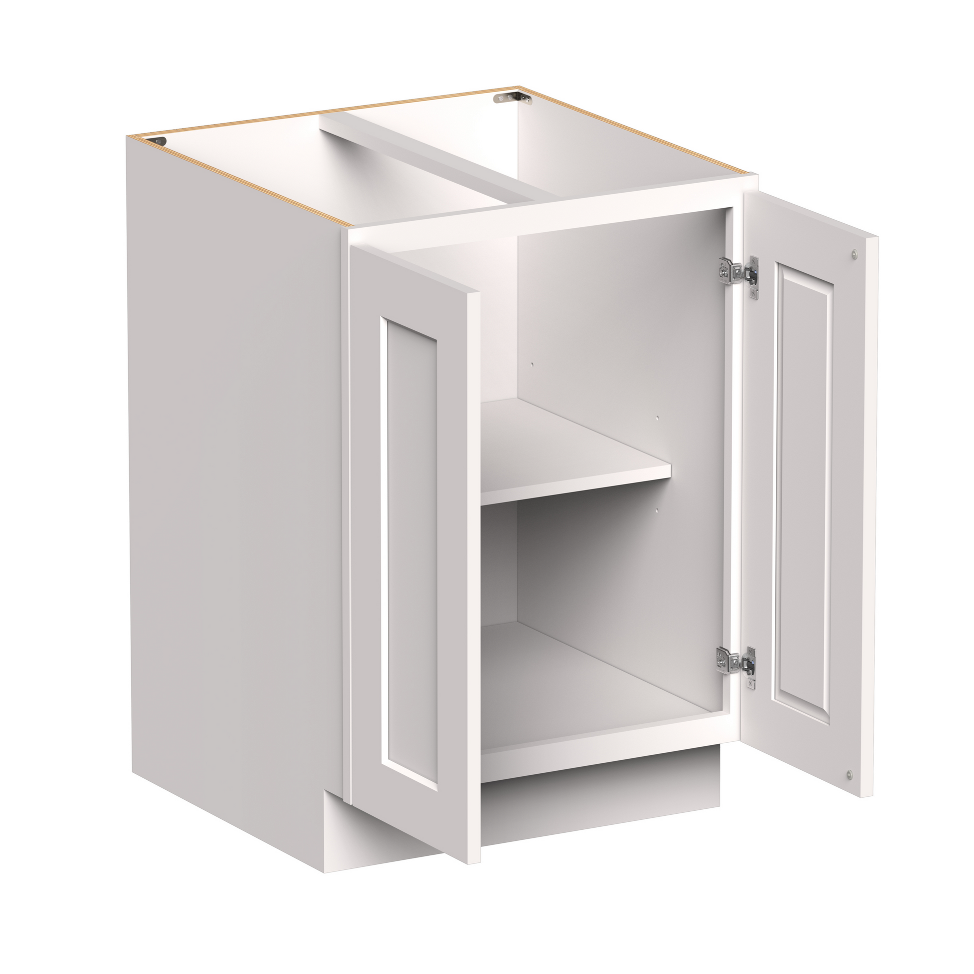 White RTA 24"W x 24"D x 34.5"H Full Height Door Base Cabinet with 2 Doors and 1 Shelves