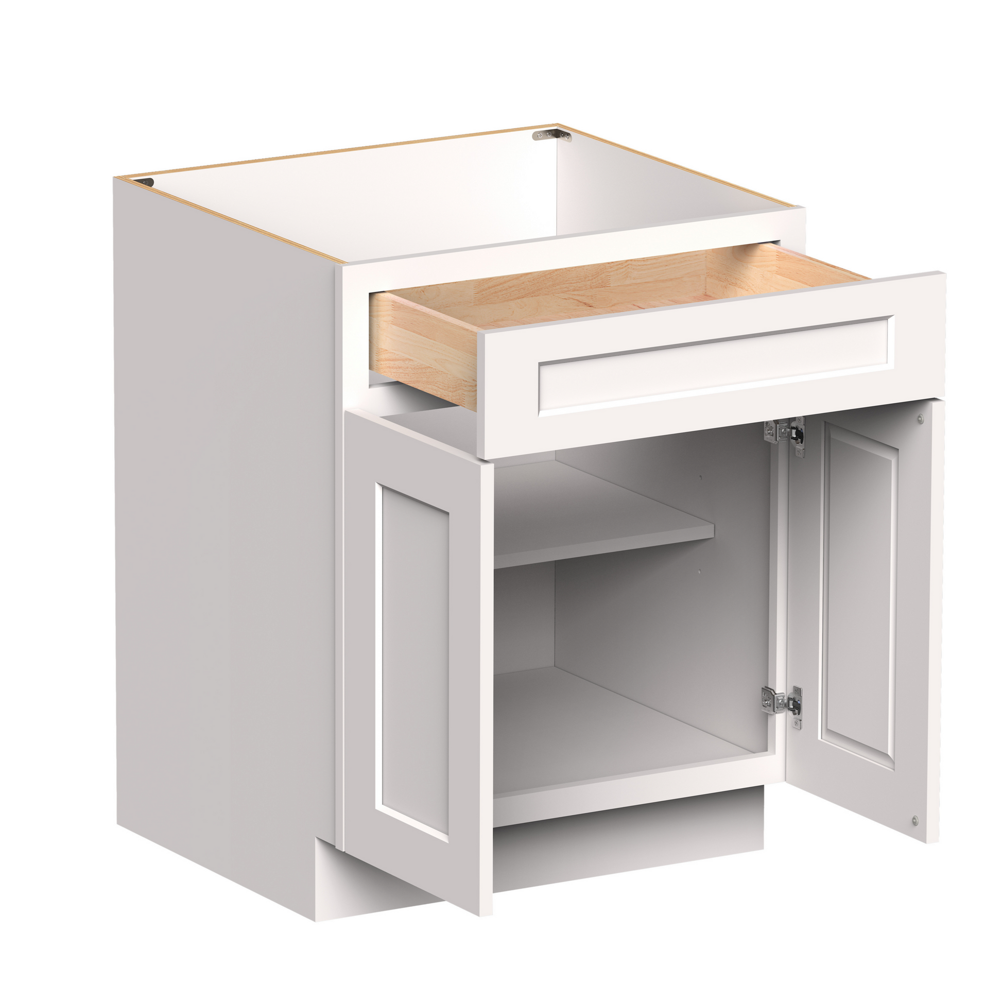 White RTA 27"W x 24"D x 34.5"H Standard Base Cabinet with 1 Drawer and 2 Doors