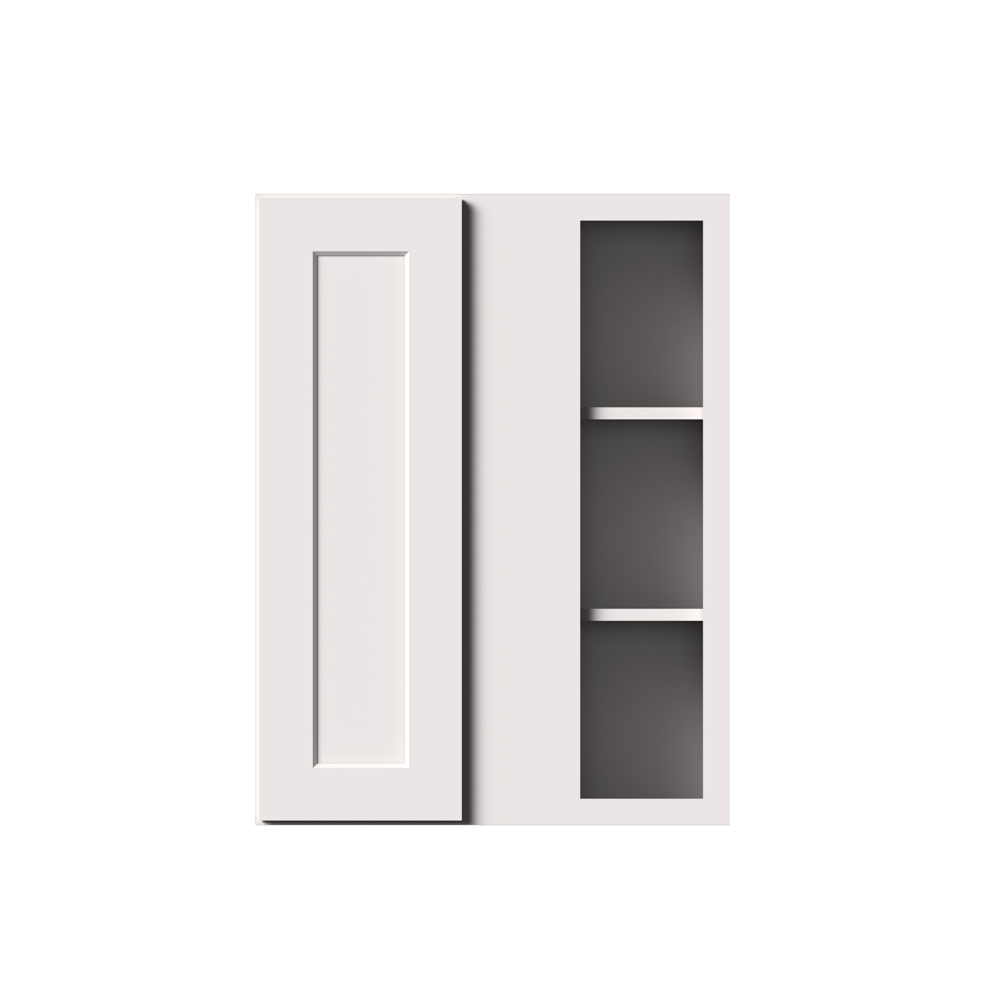 White Shaker RTA 27"W x 12"D x 30"/36"H Standard Corner Wall Cabinets with 1 Door and 2 Shelves