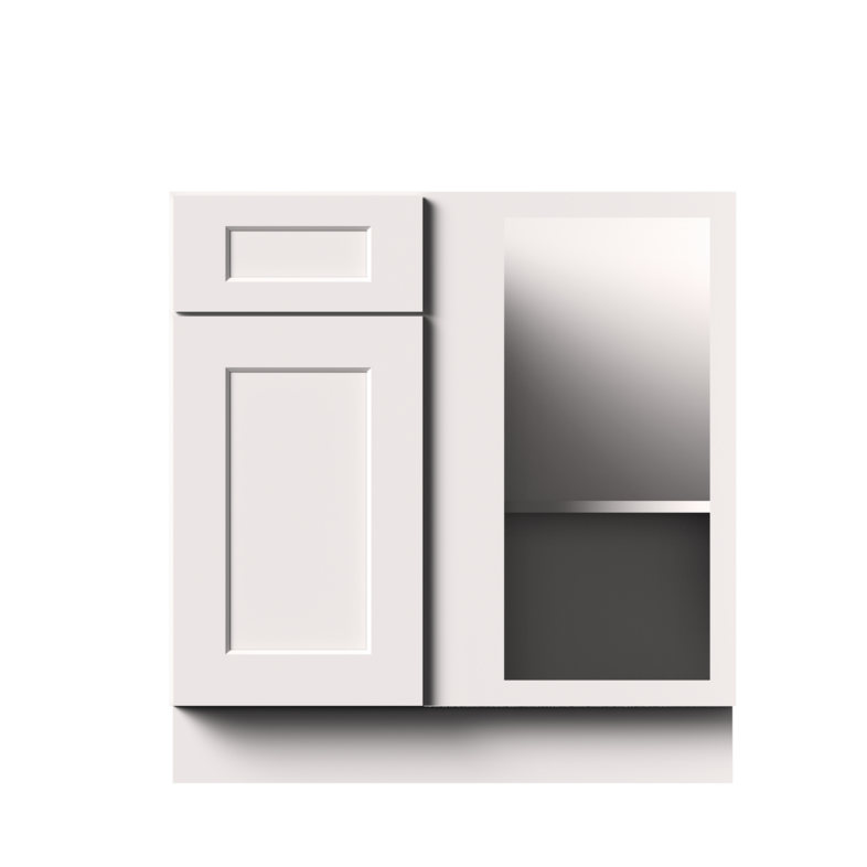 White Shaker RTA 33"W x 24"D x 34.5"H Blind Corner Base Cabinet with 1 Drawer and 1 Door