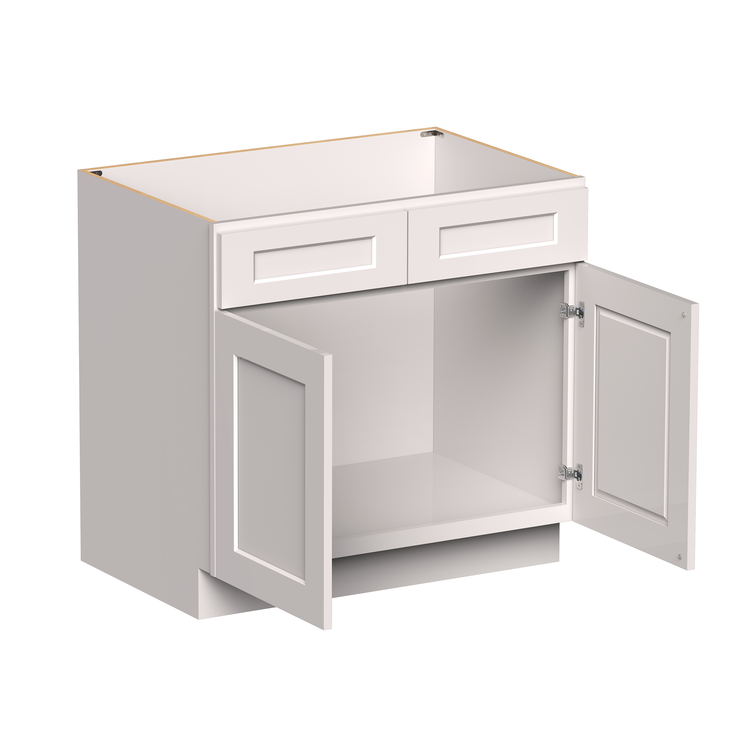White Shaker RTA W36" X H34.5" X D24" Base Cabinet with 2 Drawers and 2 Doors