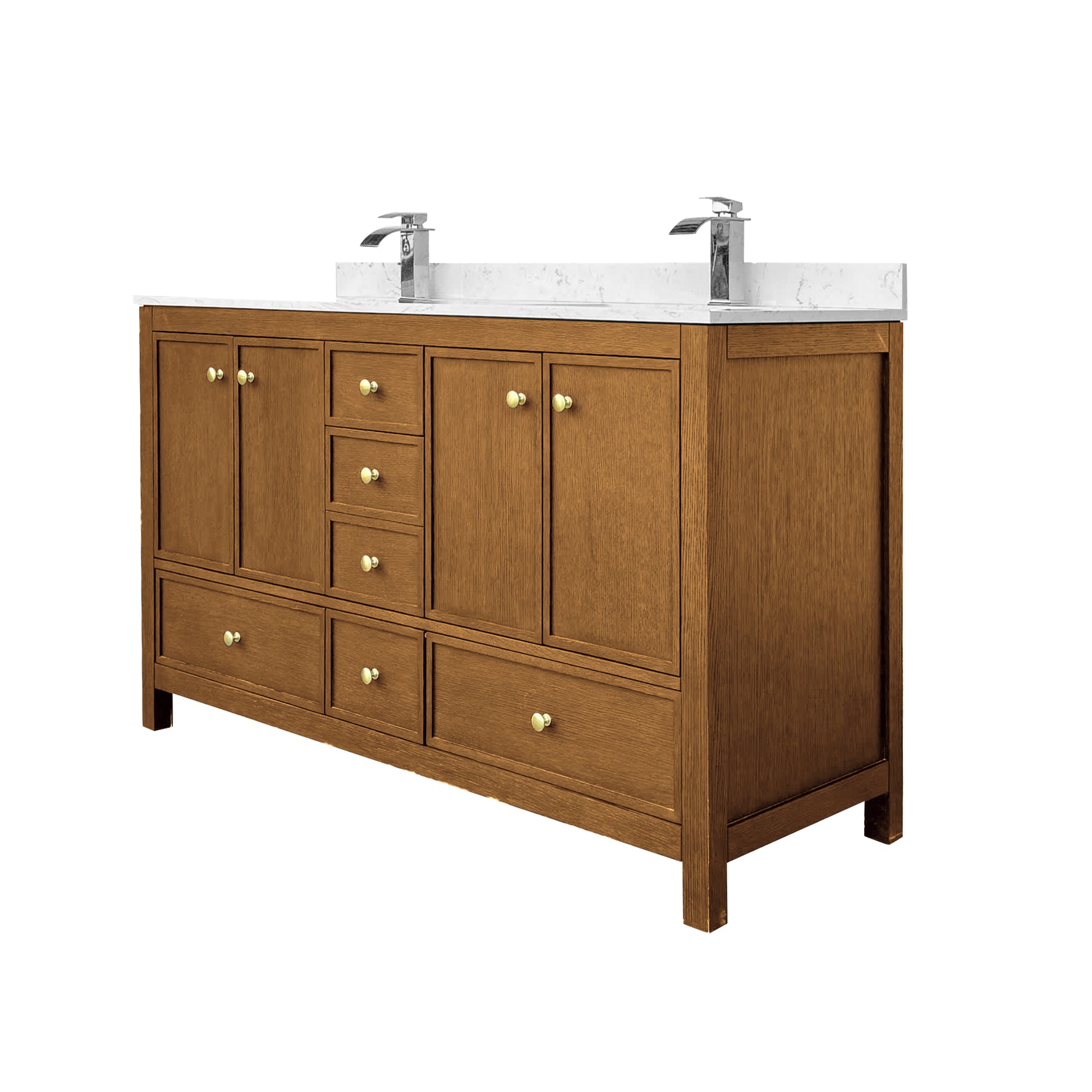 48"/60"/72" Freestanding Bathroom Vanity with Single/Double Sink & Marble Top