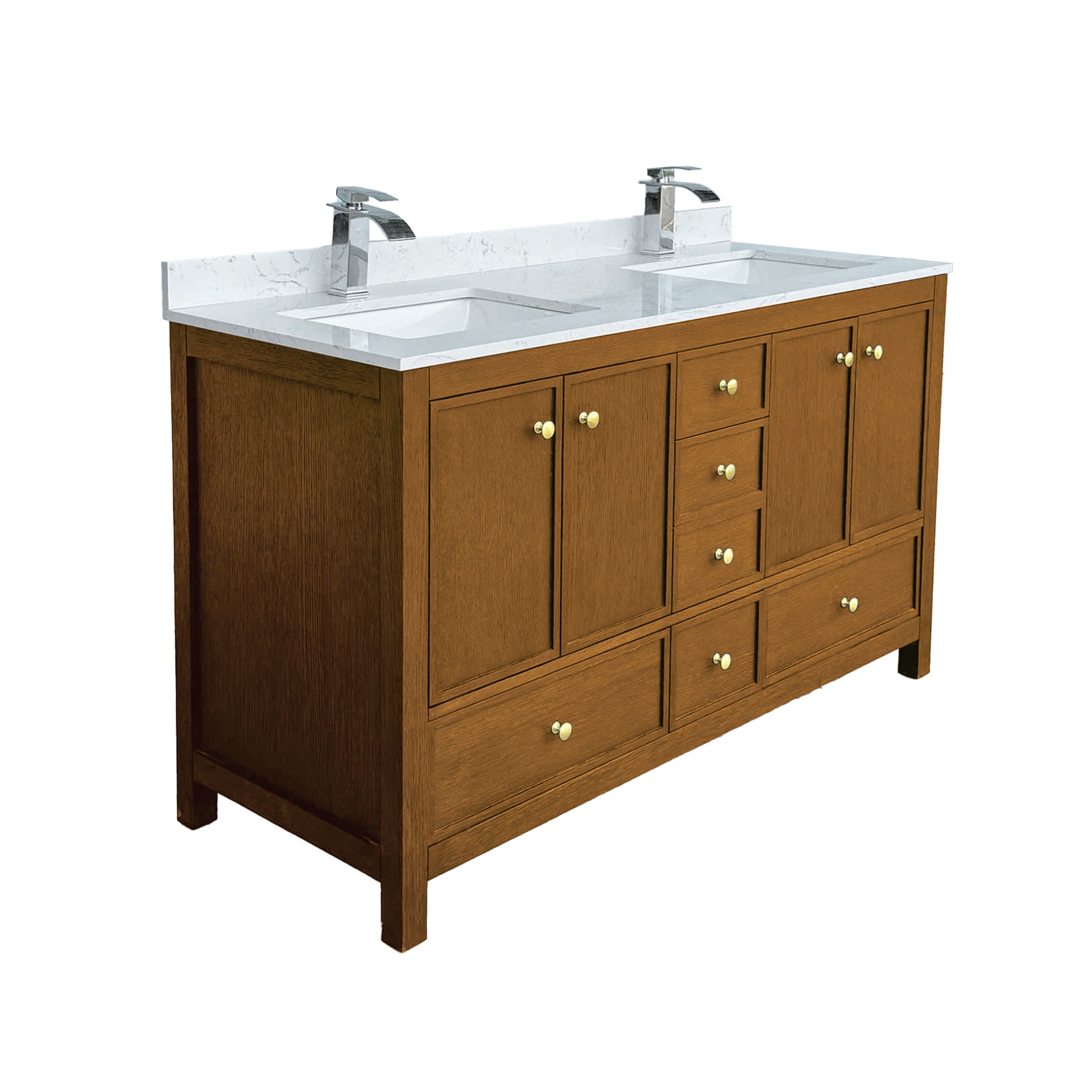 48"/60"/72" Freestanding Bathroom Vanity with Single/Double Sink & Marble Top