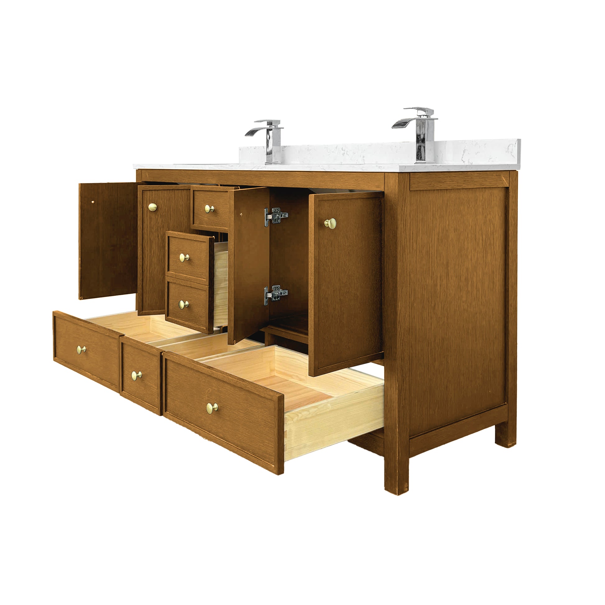 48"/60"/72" Freestanding Bathroom Vanity with Single/Double Sink & Marble Top