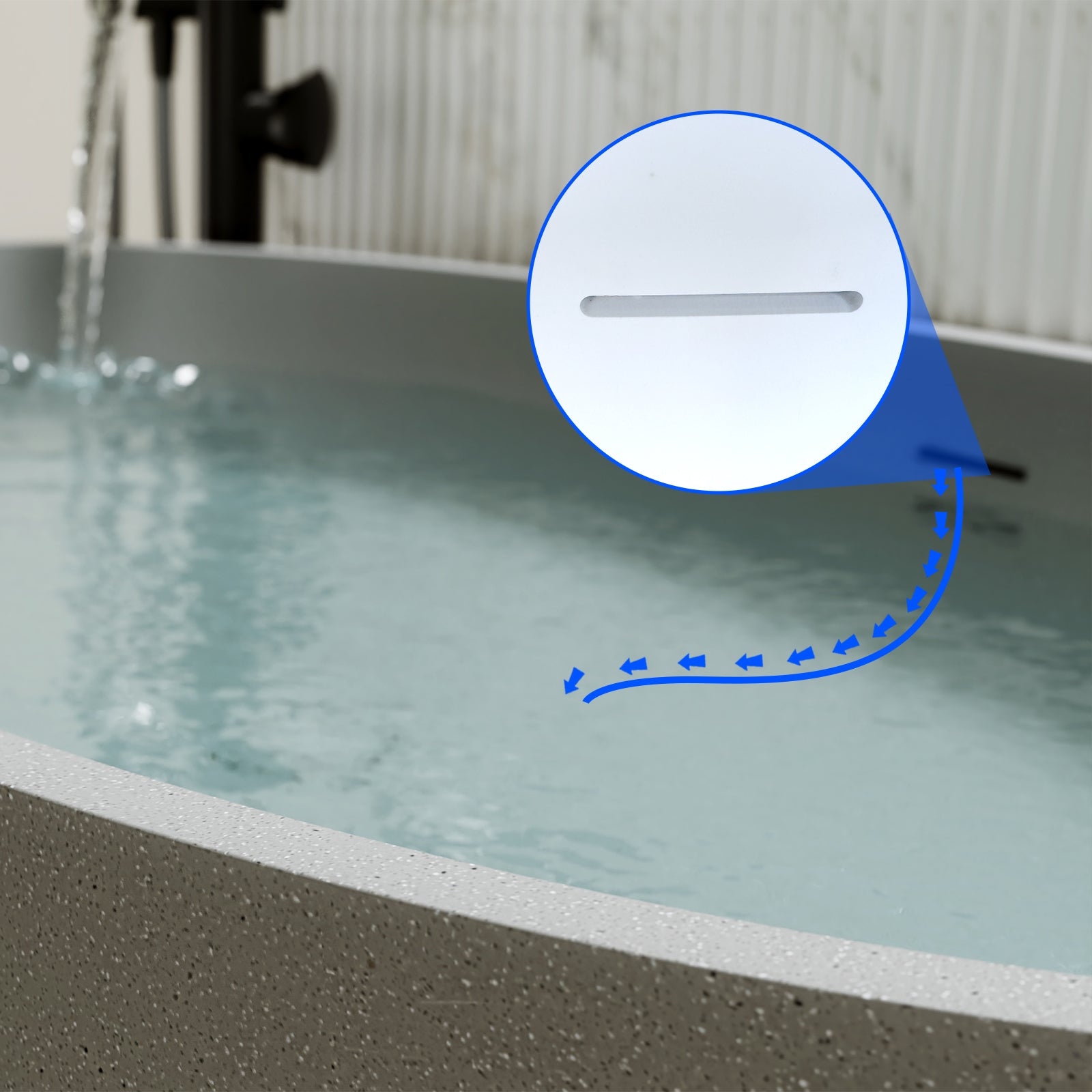 55"/59"/63"/67"/71" Contemporary Grey Stone Resin Soaking Tub with Oval Design and Center Overflow