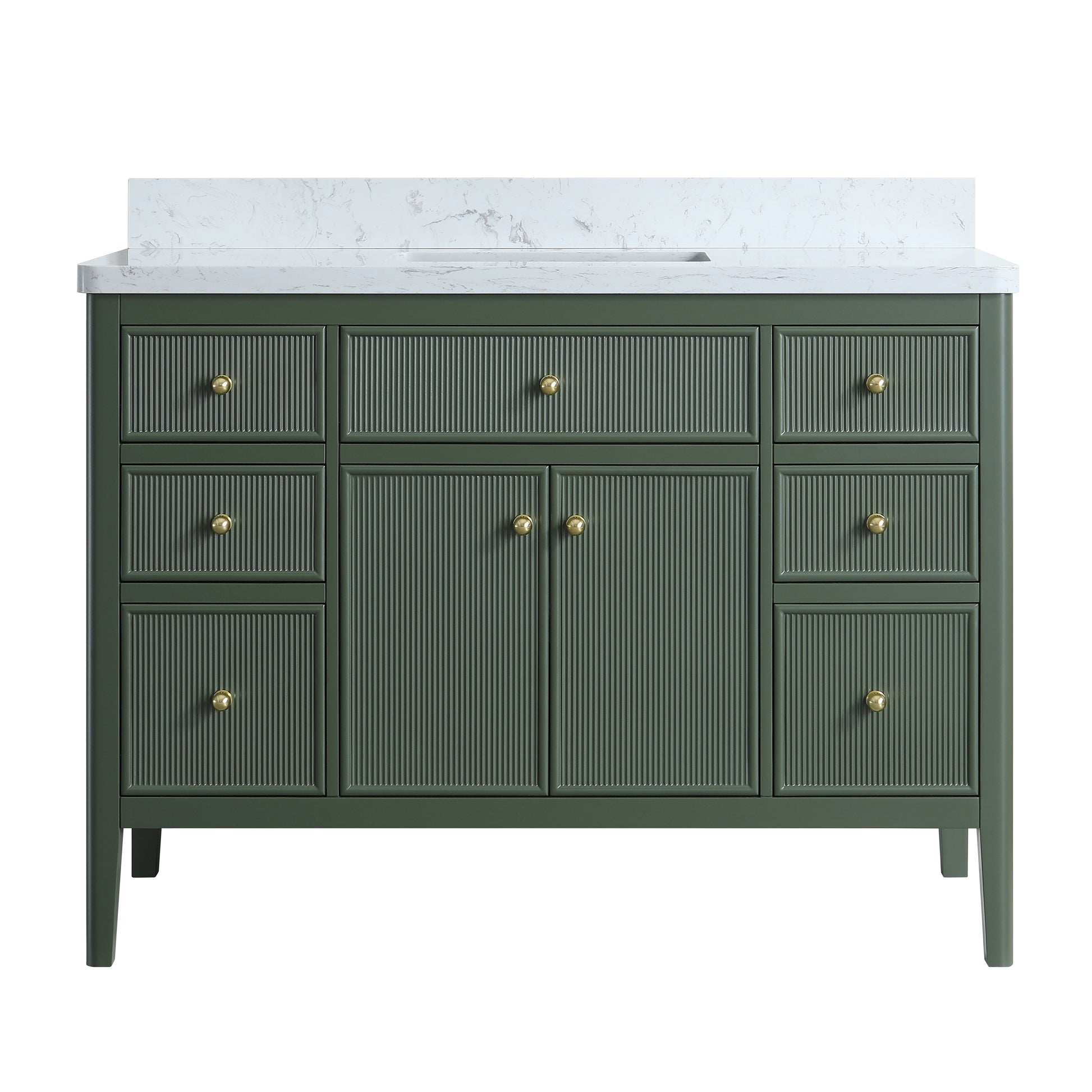 30"/36"/48" Freestanding Single Sink Bathroom Vanity with Solid Wood Construction & Marble Top