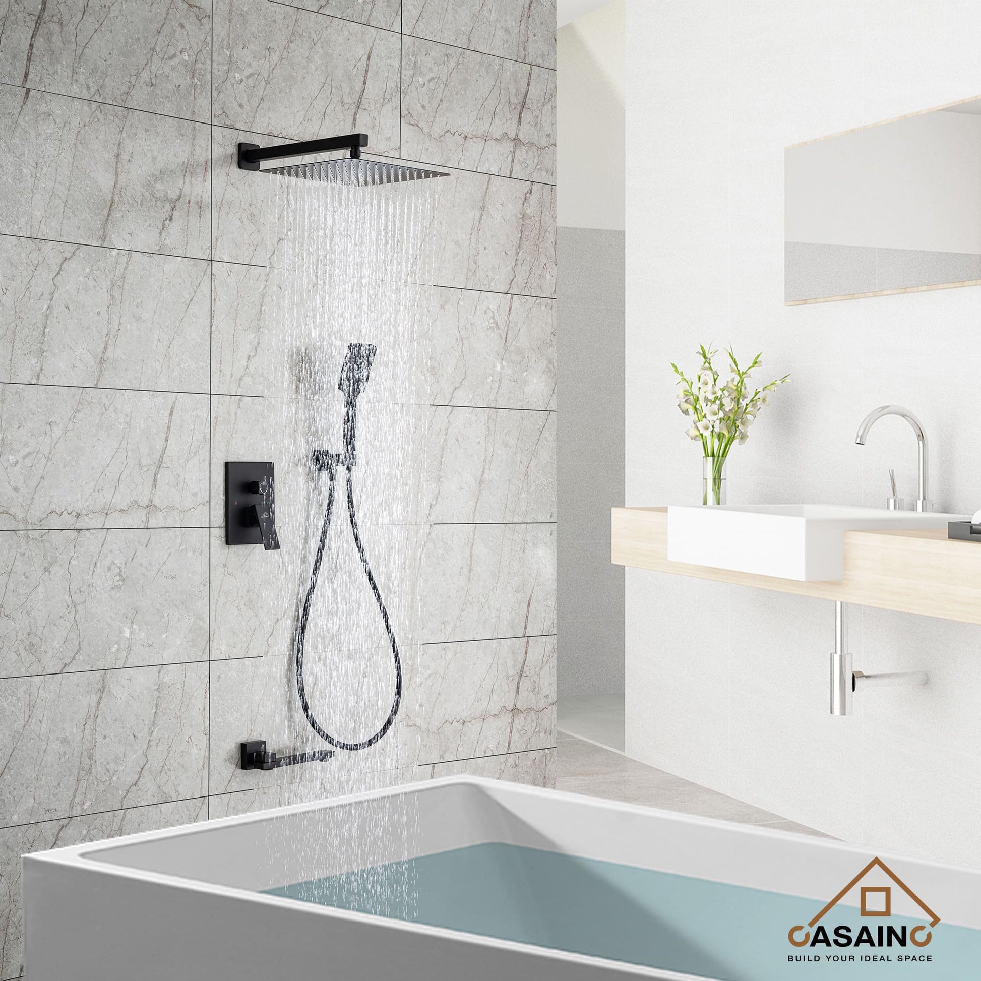 CASAINC Shower System with Rain Shower and Handheld and Tub Faucet Shower Set 