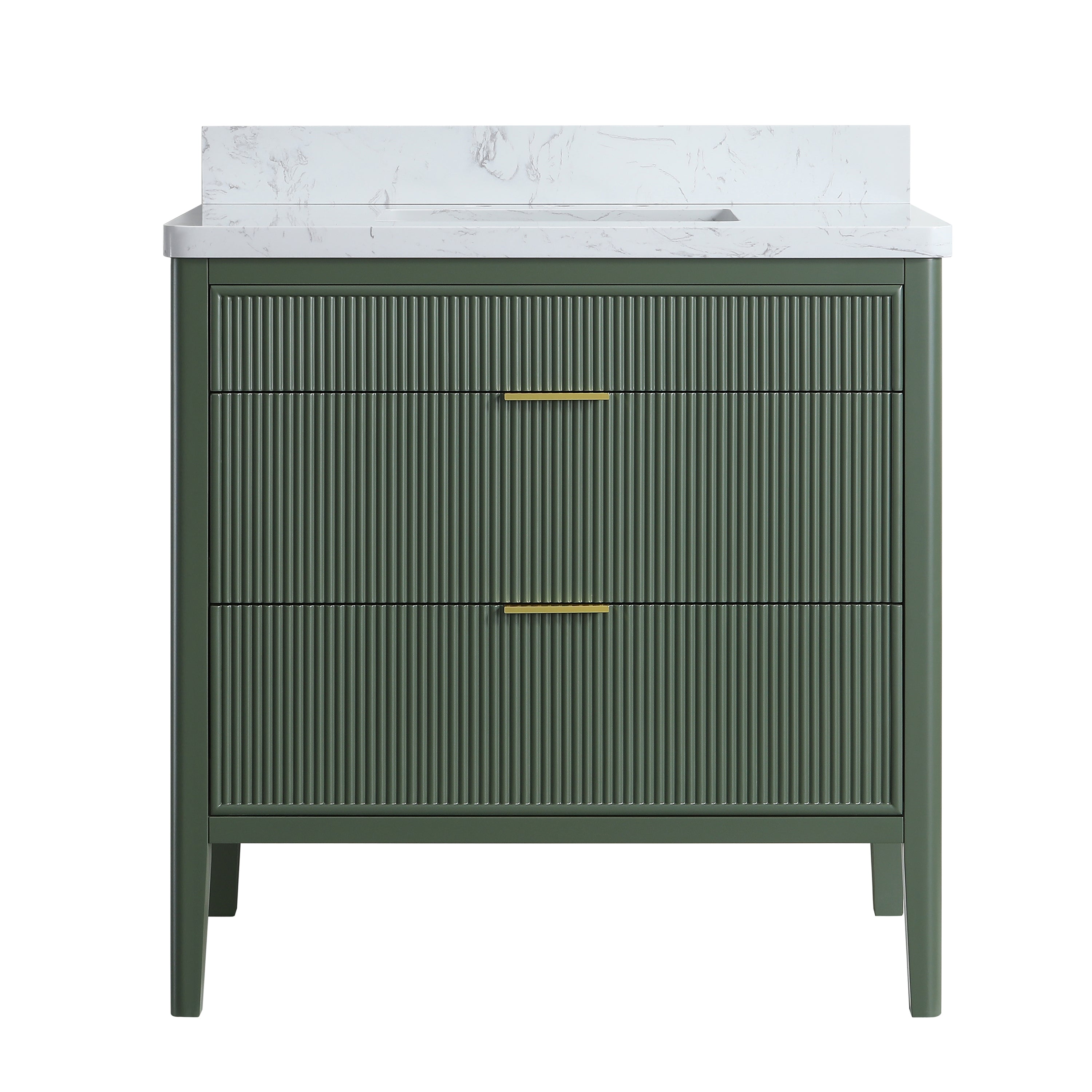 30"/36"/48" Freestanding Single Sink Bathroom Vanity with Solid Wood Construction & Marble Top