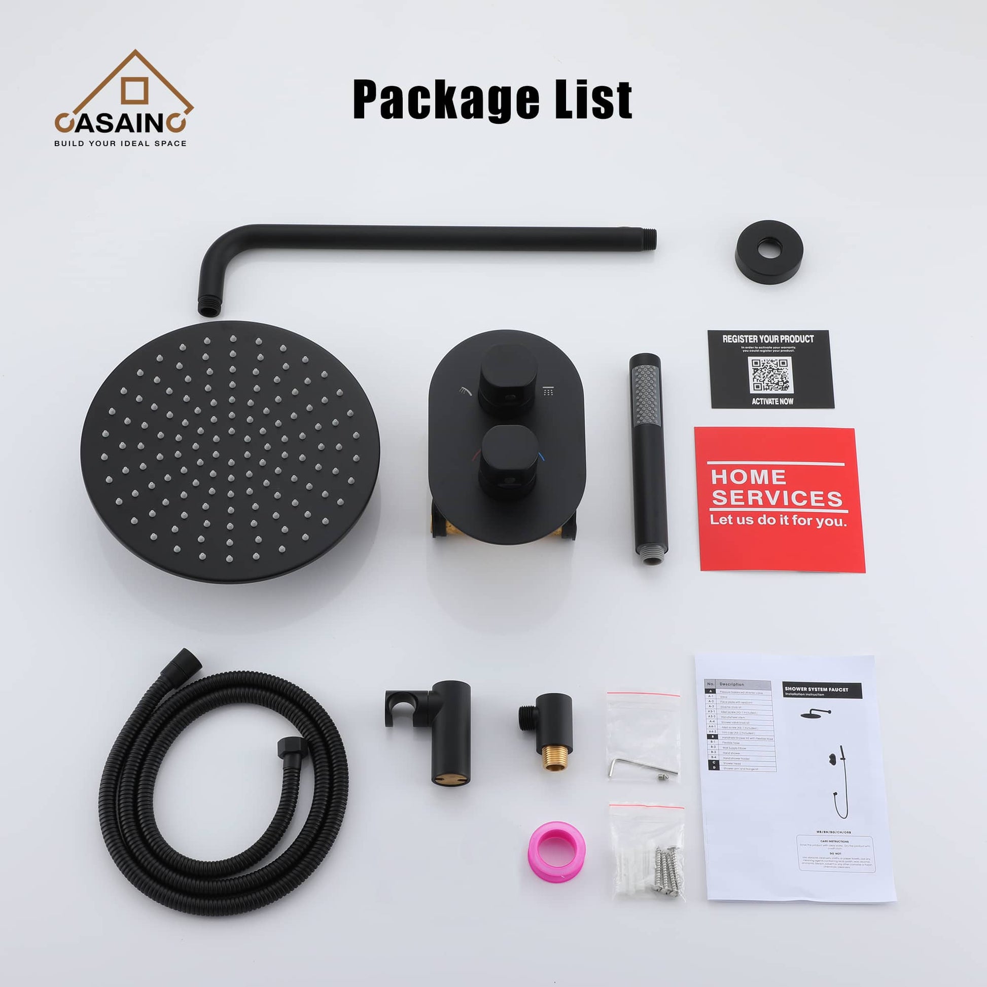 CASAINC 2-Function Matte Black 1-Handle Shower Faucet Valve with Hand-Held Shower