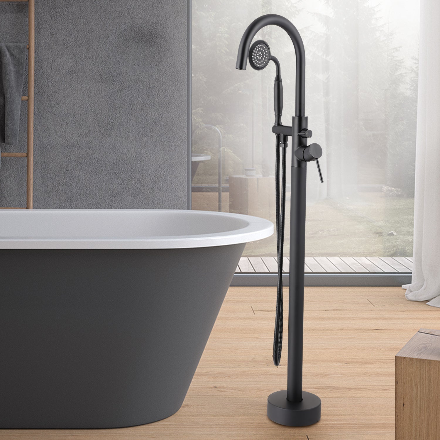 6 GPM Freestanding Bathtub Faucet with Hand Held Shower and Double Handle -CASAINC