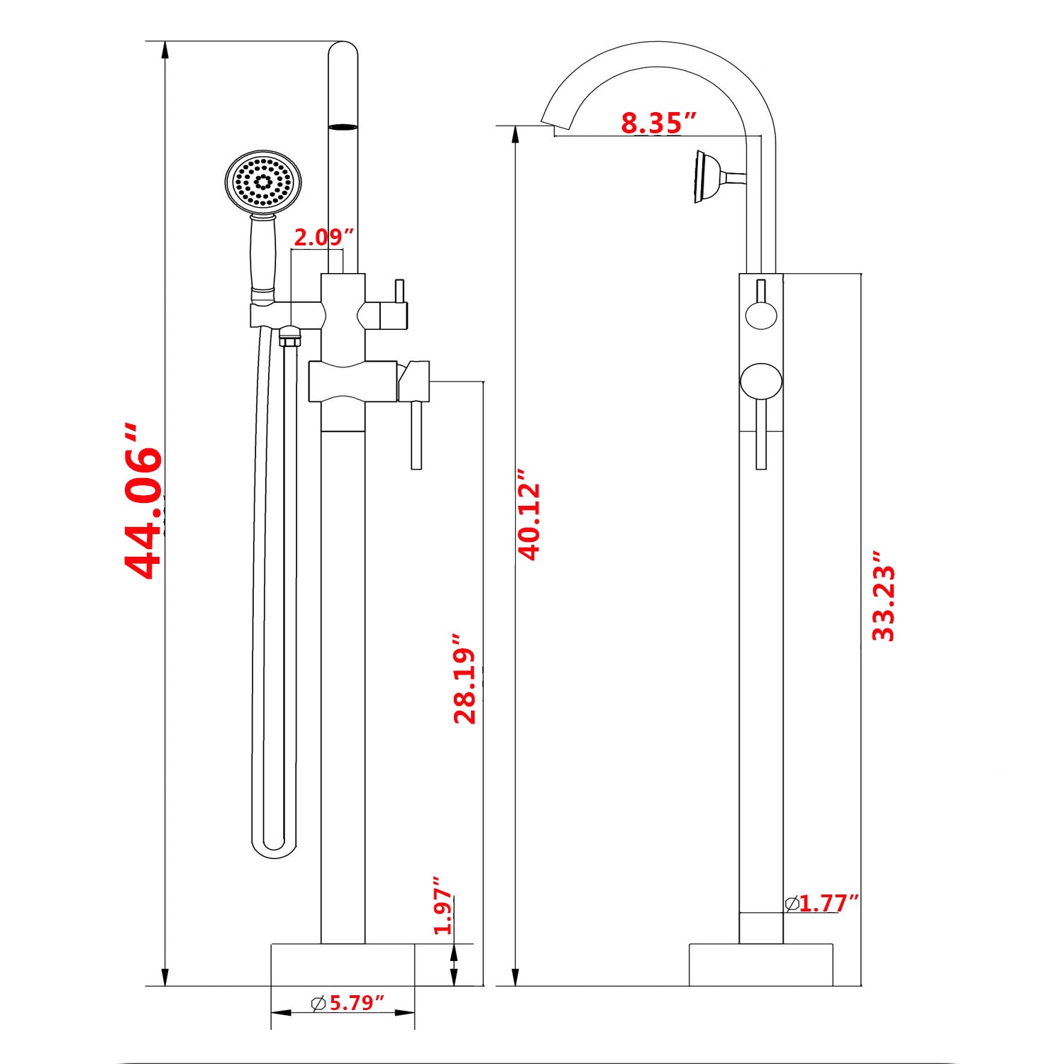 6 GPM Freestanding Bathtub Faucet with Hand Held Shower and Double Handle 